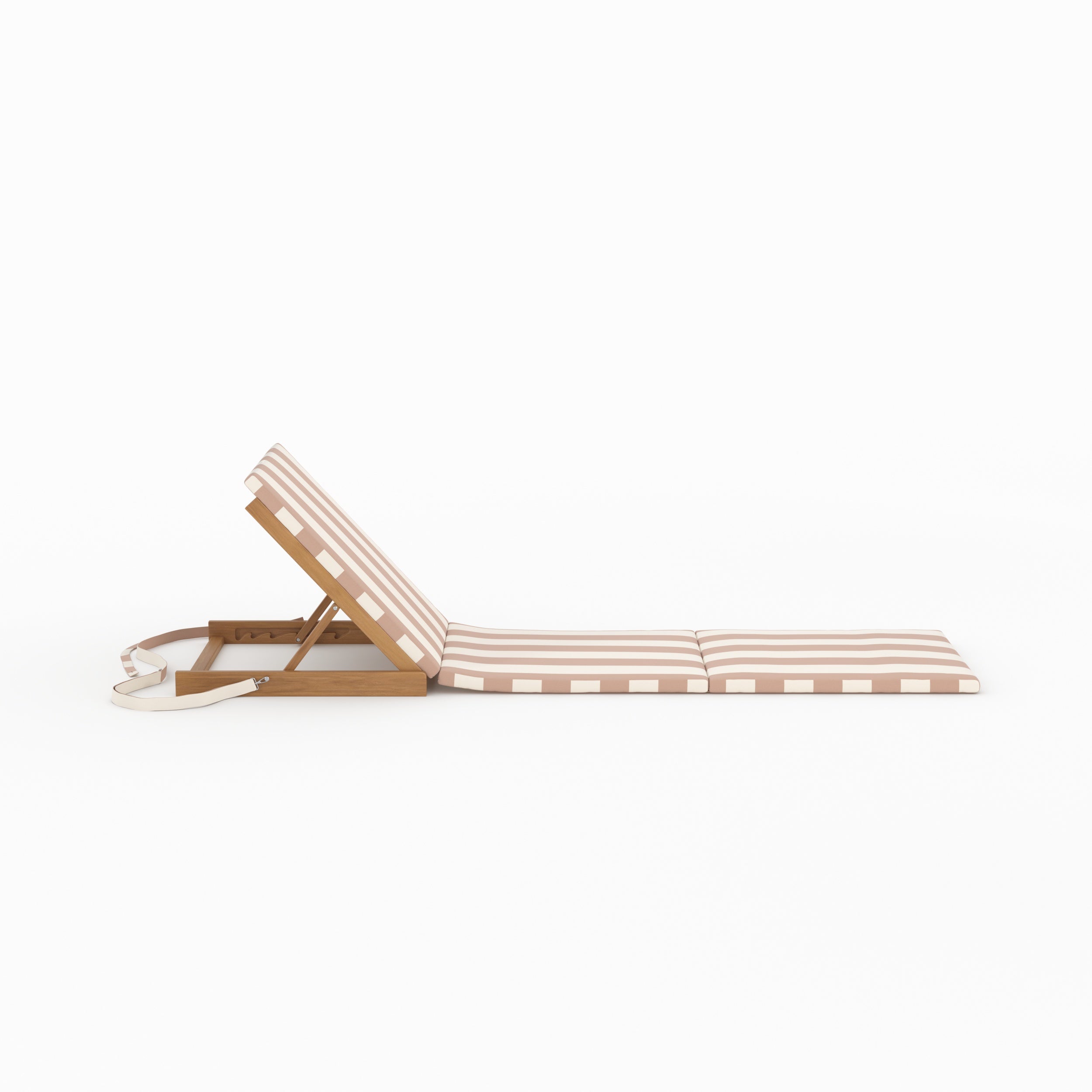 Chaise longue de plage Balabac pliable en tissu rayé écru et taupe