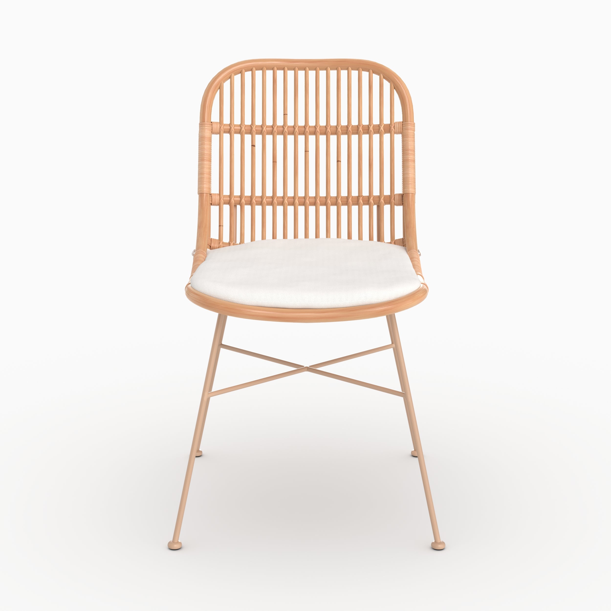 Lot de 2 chaises Moon en rotin beige et pieds en métal beige