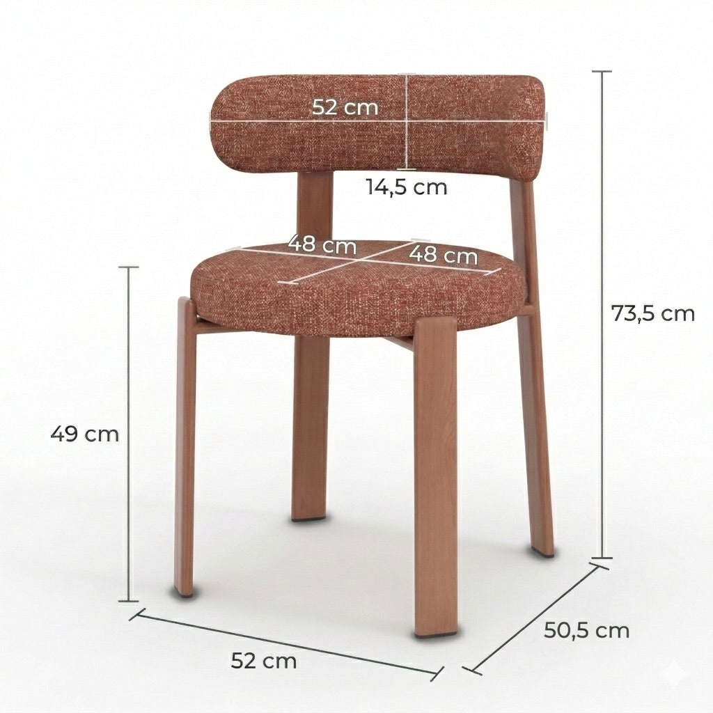 Lot de 2 chaises Aura en tissu texturé brun canelle, pieds en métal effet bois
