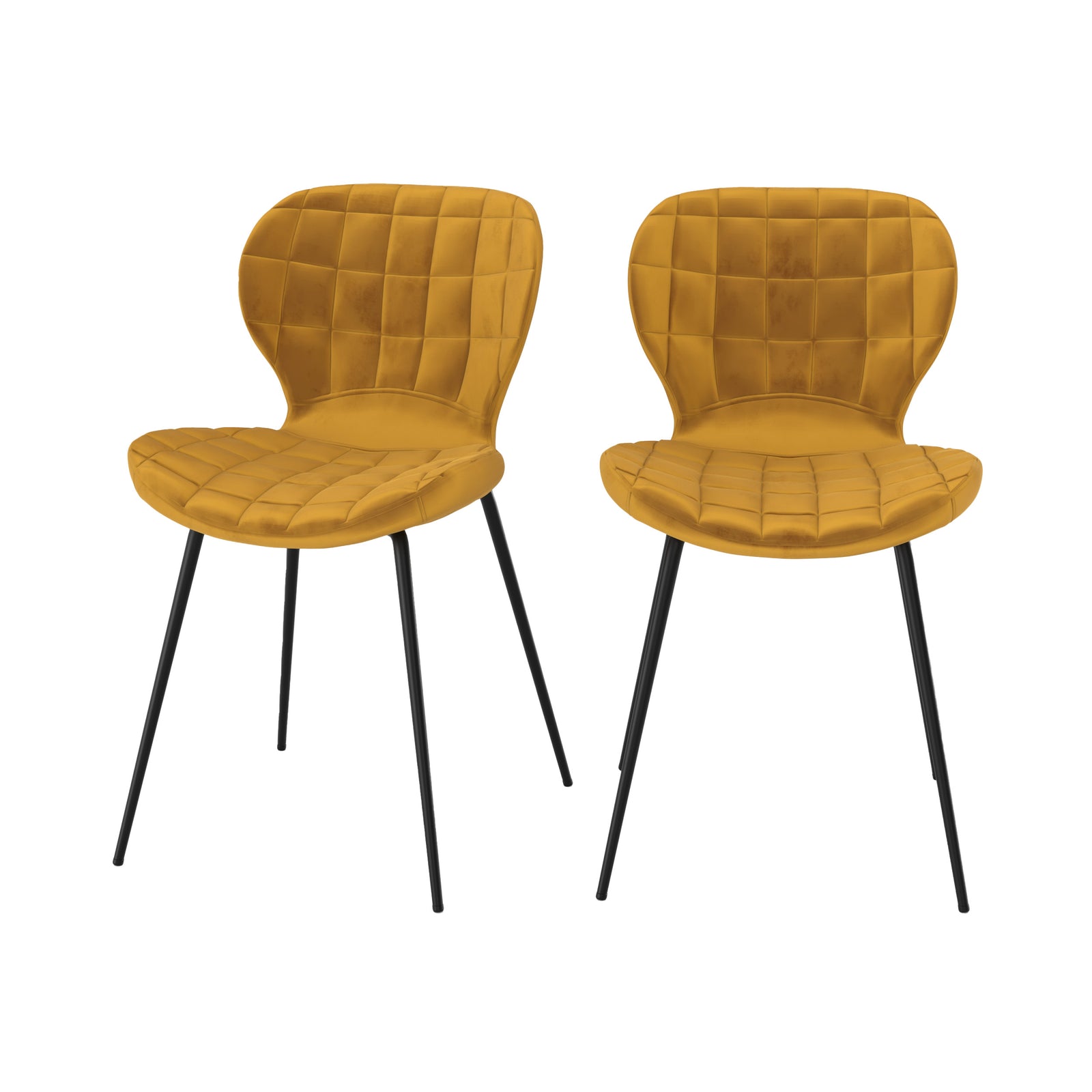 chaise mazzia en velours jaune curry lot de 2 pieds en metal fond blanc