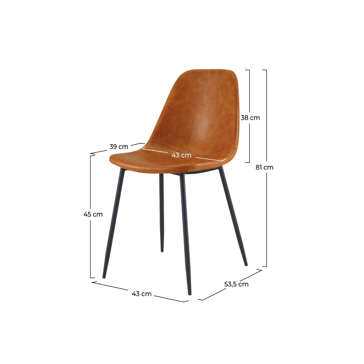 chaise migon camel lot de 2 et pieds en metal