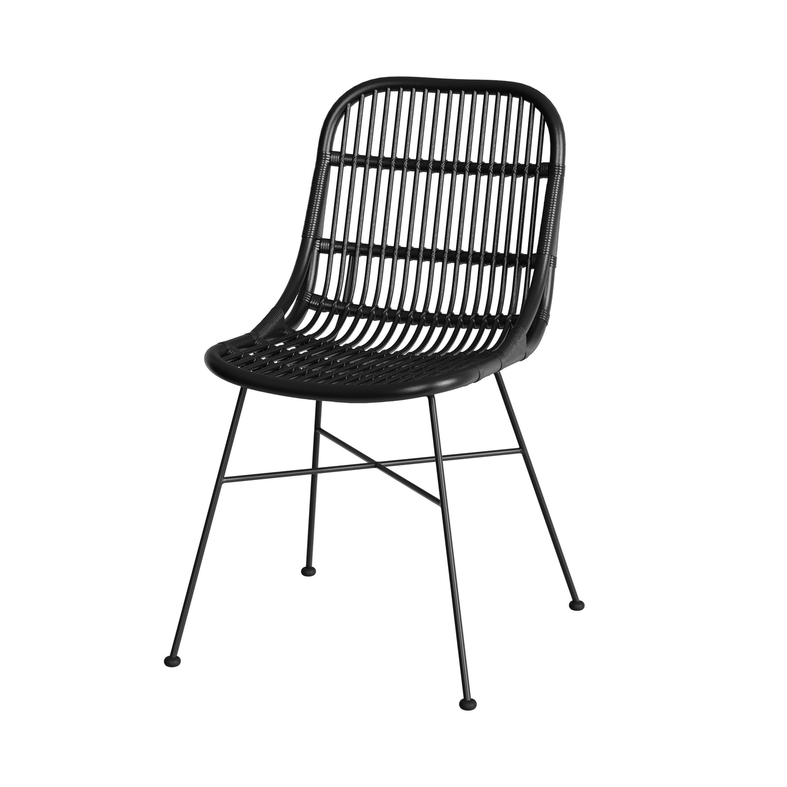 chaise moon en rotin et pieds en metal noir lot de 2