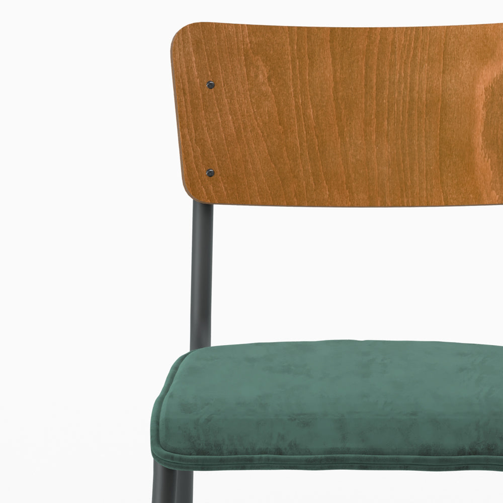 chaise nico bois fonce metal velours vert style ecolier lot 2