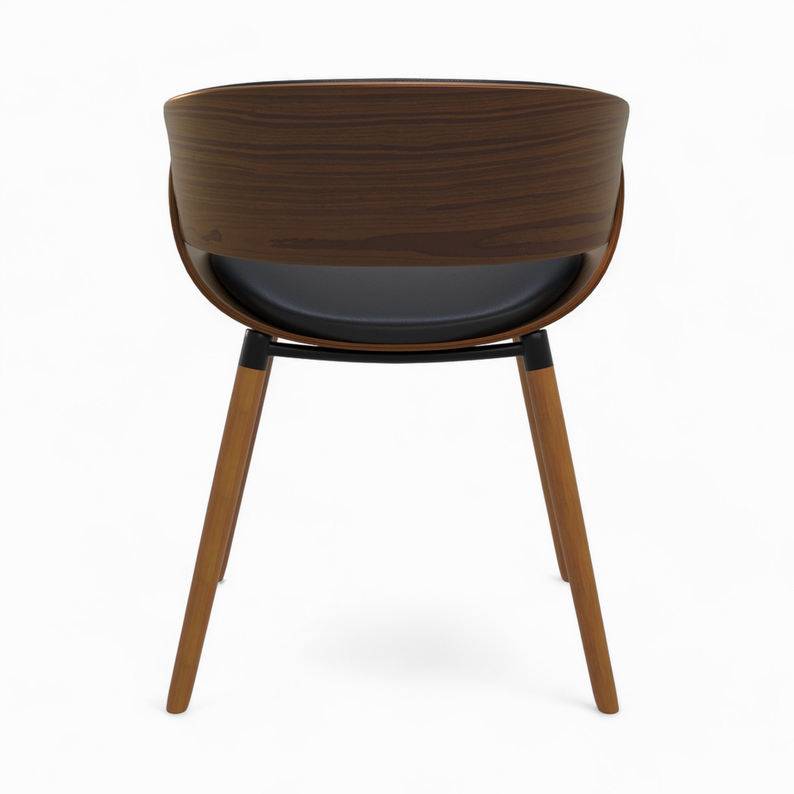 chaise polo cuir synthetique noir et bois plaque noyer