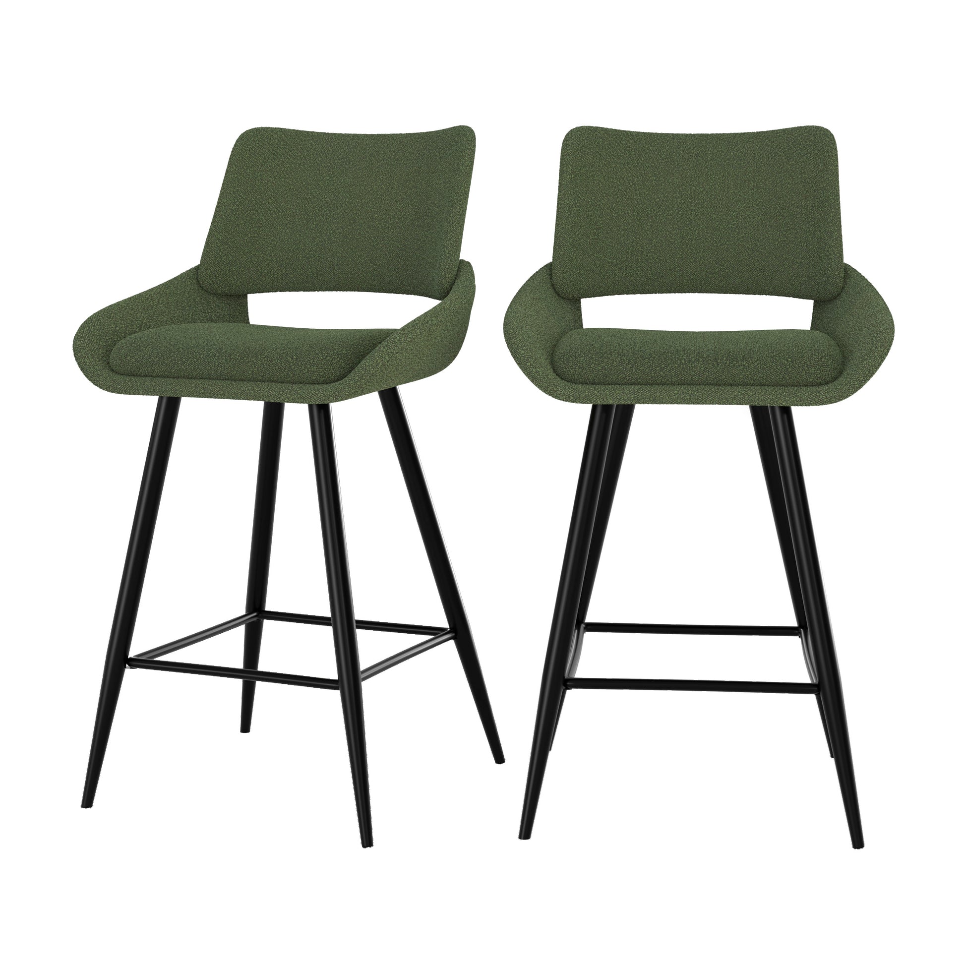 chaise pour ilot central alfy en tissu boucle vert 66 cm lot de 2 fond blanc