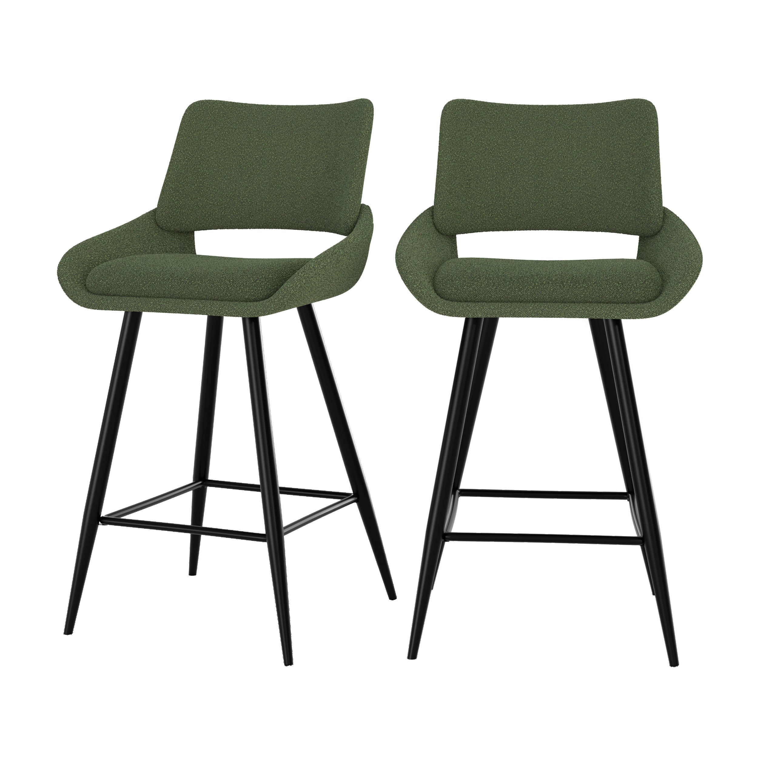 chaise pour ilot central alfy en tissu boucle vert 66 cm lot de 2 fond blanc