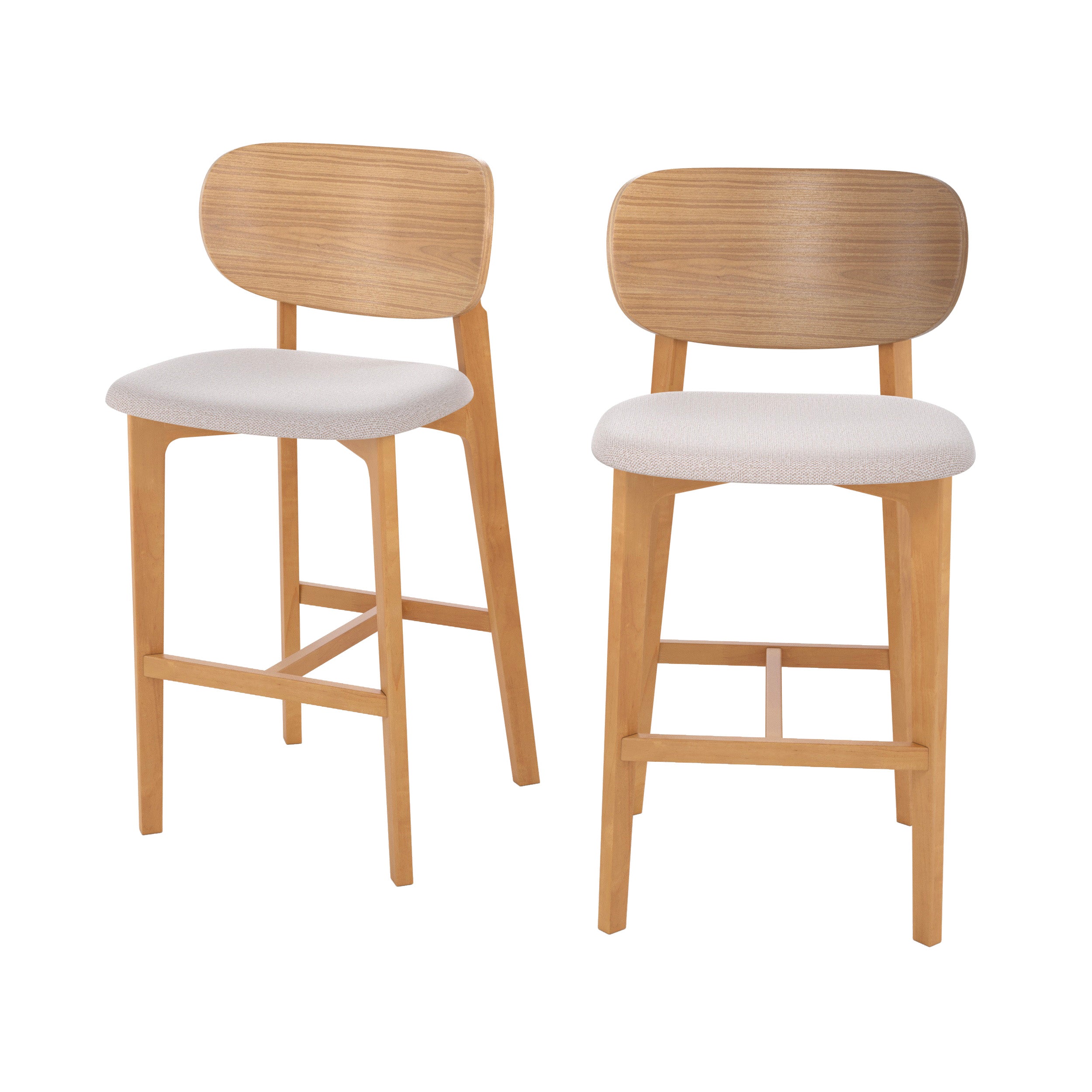 chaise pour ilot central aria en bois clair et tissu beige clair lot de 2 fond blanc