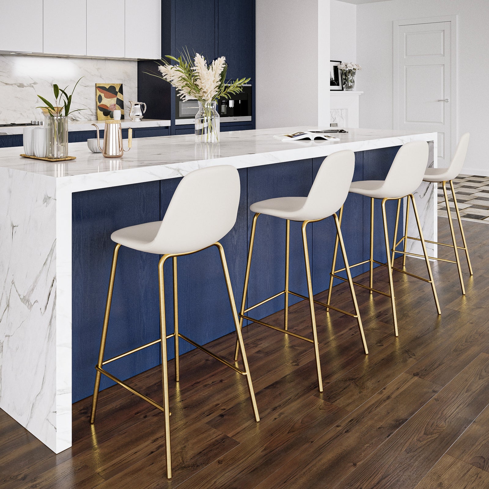 chaise pour ilot central henrik en cuir synth_tique blanc 65 cm