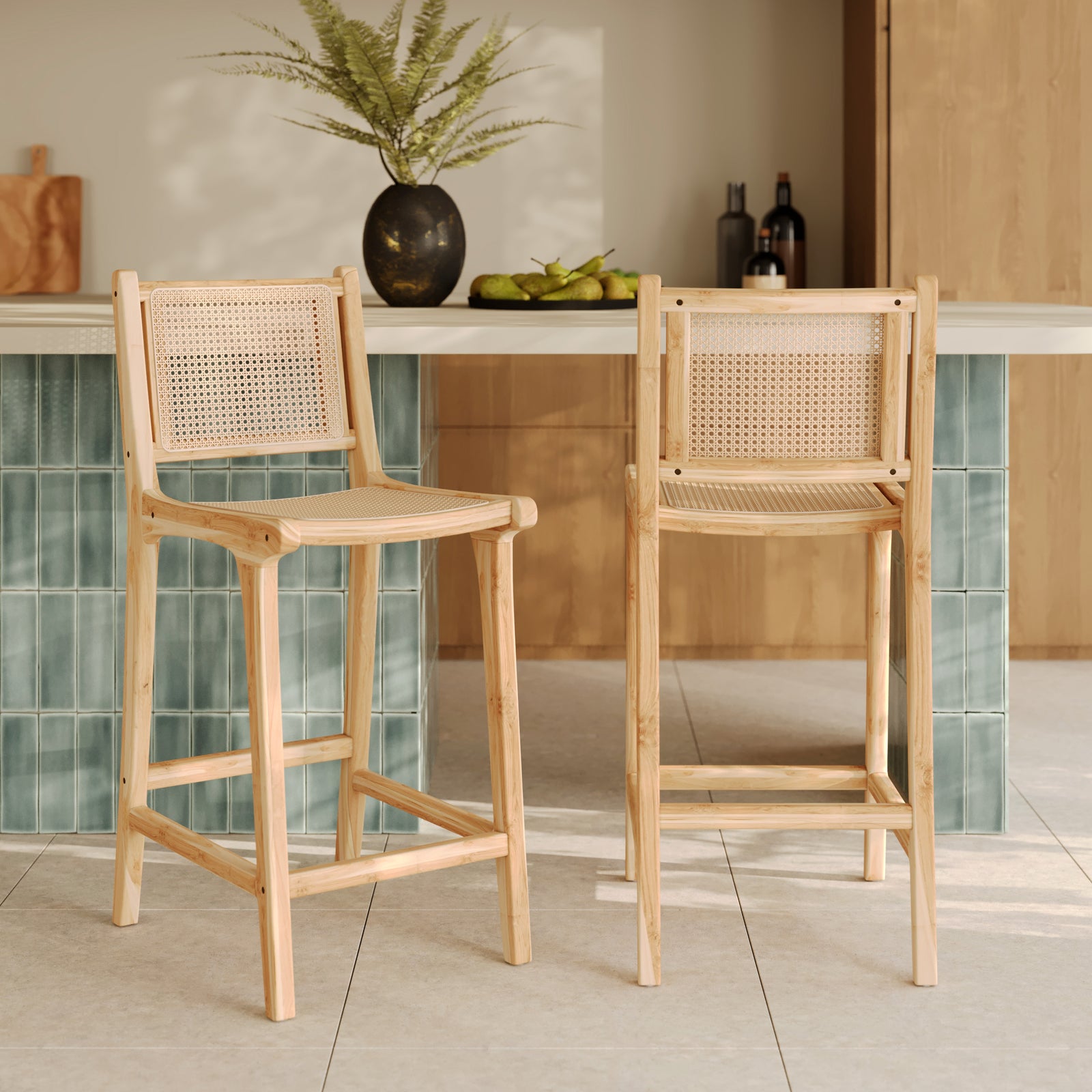 chaise pour ilot central kyla en teck et rotin 66_5 cm