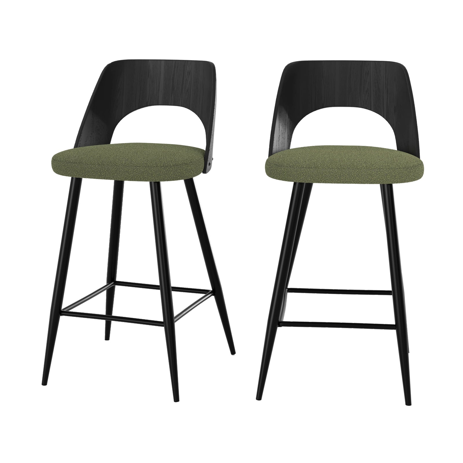 chaise pour ilot central mindy en tissu boucle vert kaki lot de 2 fond blanc