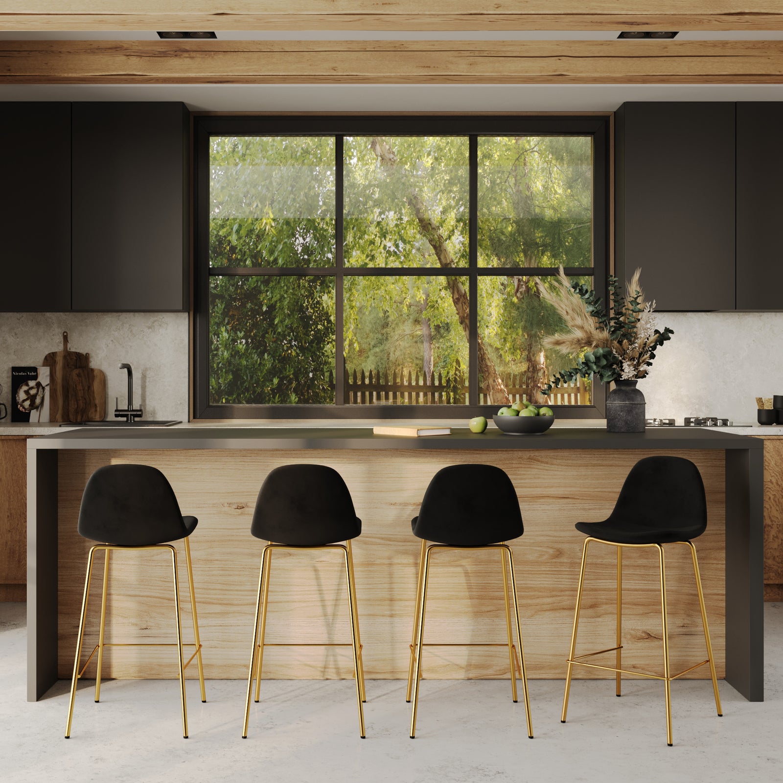 chaise pour ilot central velours noir pieds dores henrik lot 2_1