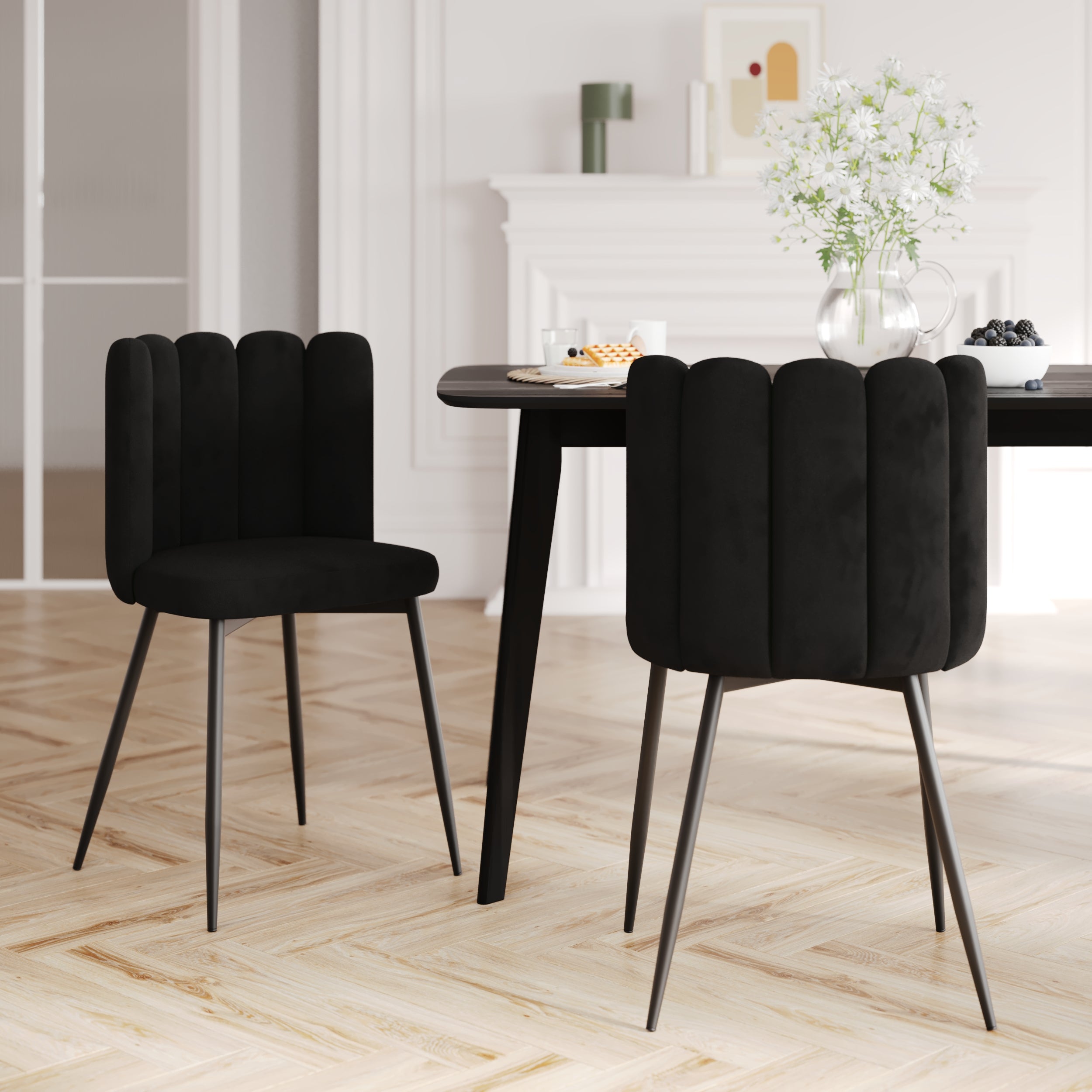 chaise rosy en velours noir lot de 2 pieds noir