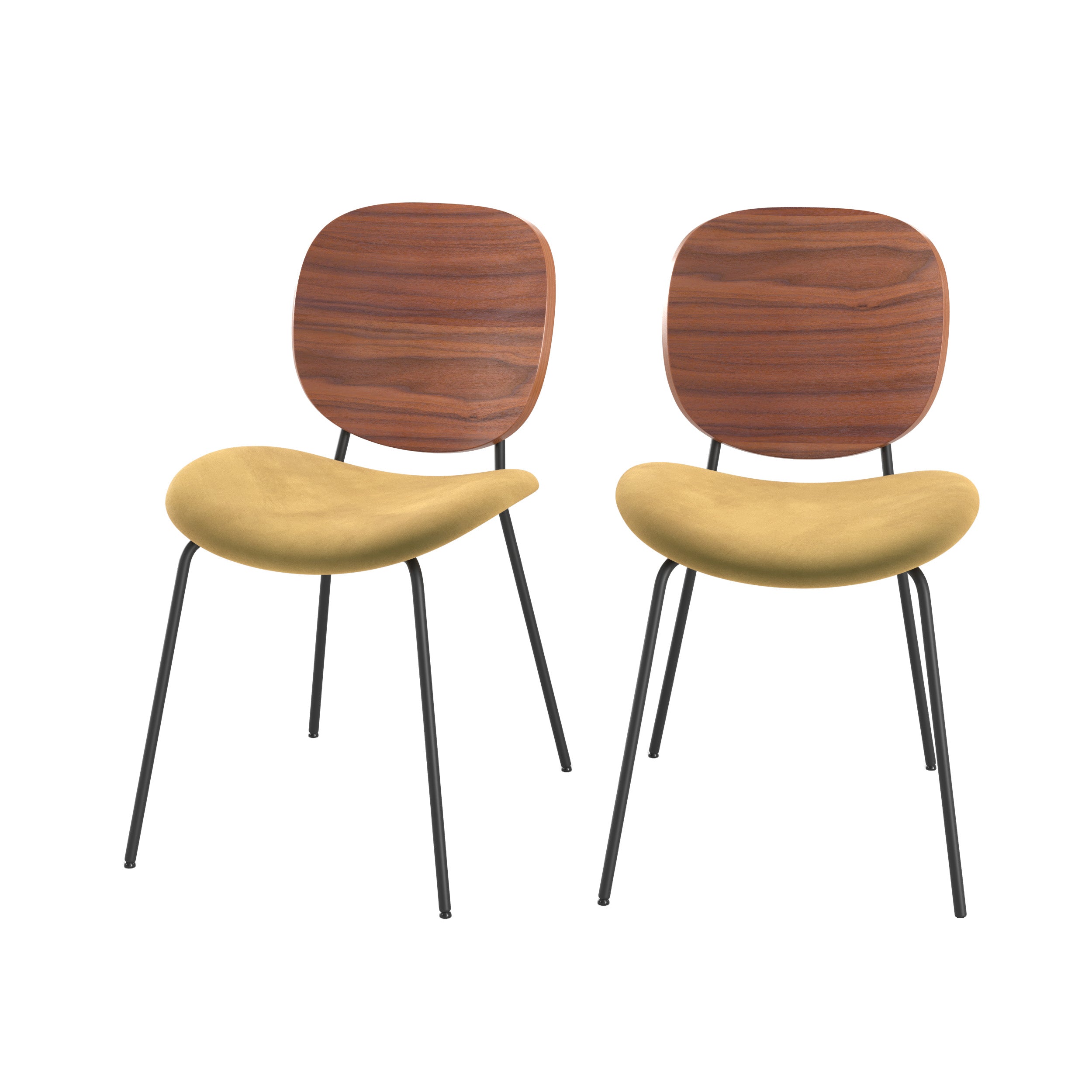 chaise simone velours jaune moutarde bois lot 2