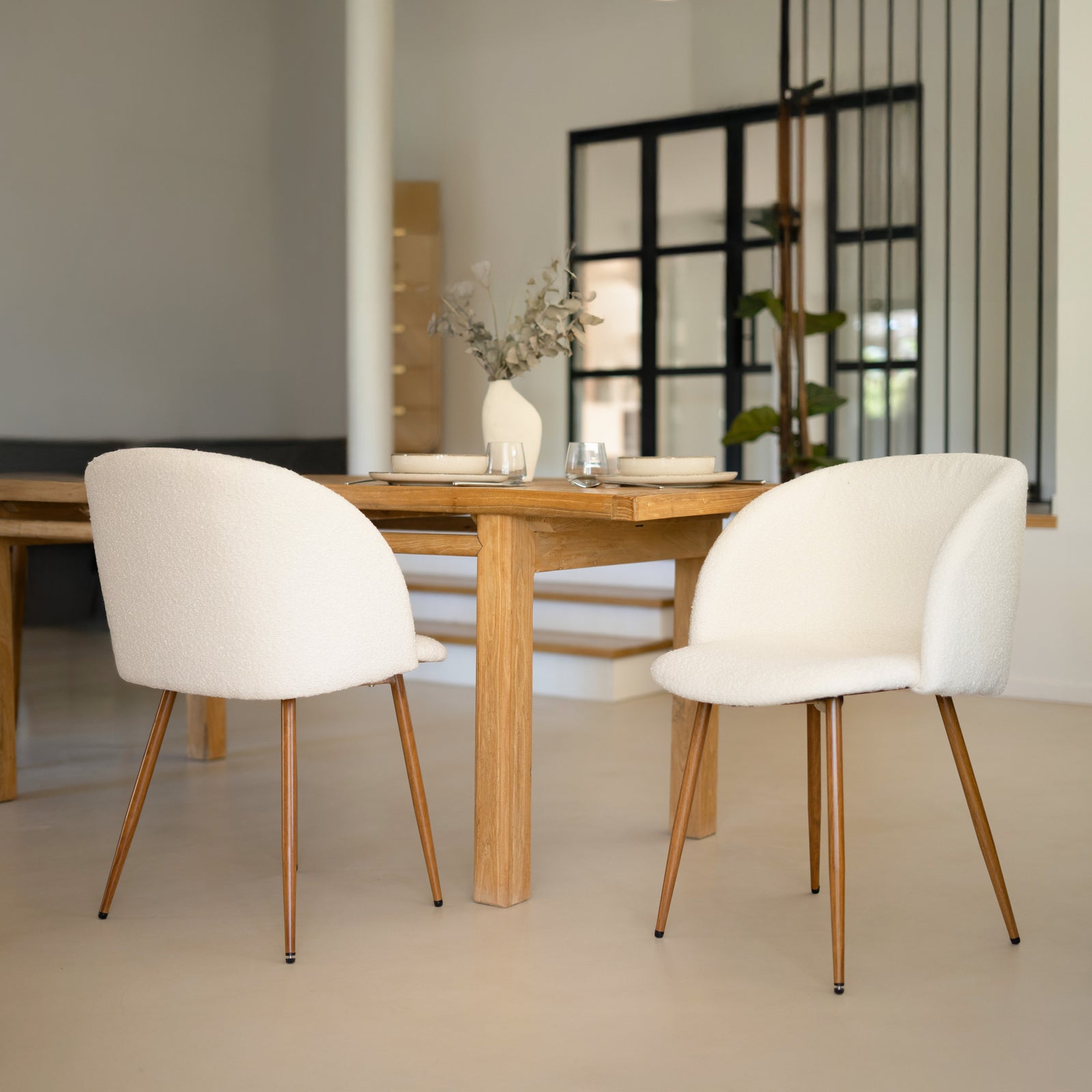 chaise swan tissu boucle beige lot 2