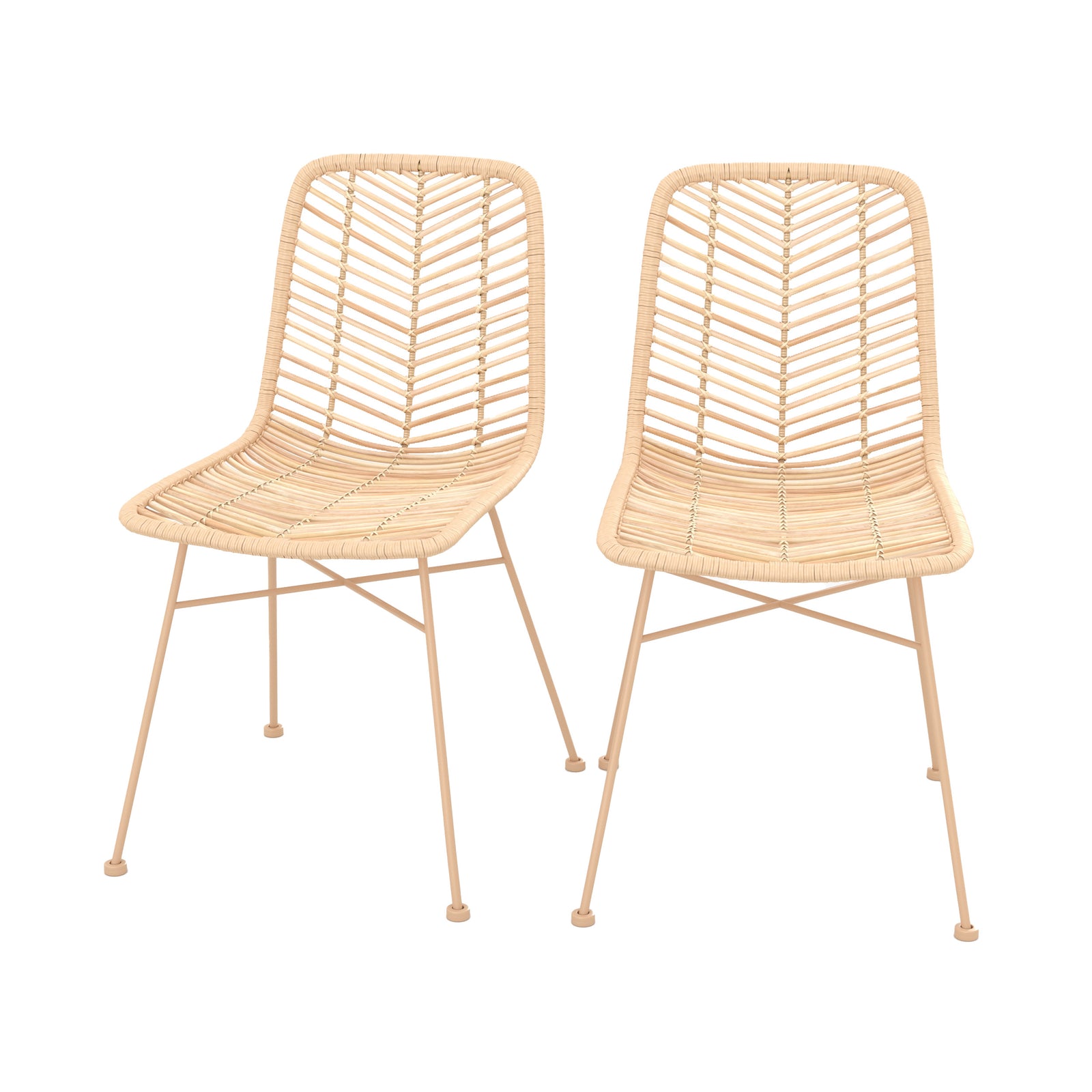 chaise tamara en rotin naturel et pieds beiges lot de 2 fond blanc