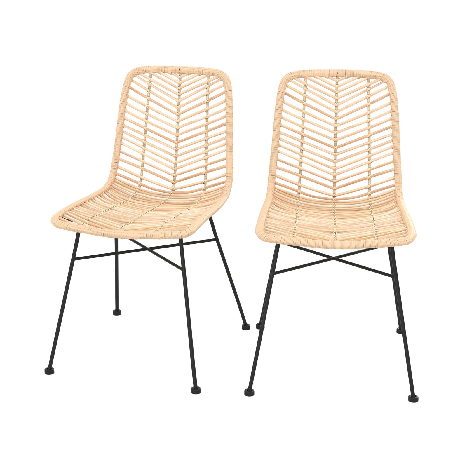 chaise tamara en rotin naturel pieds noirs lot de 2 fond blanc