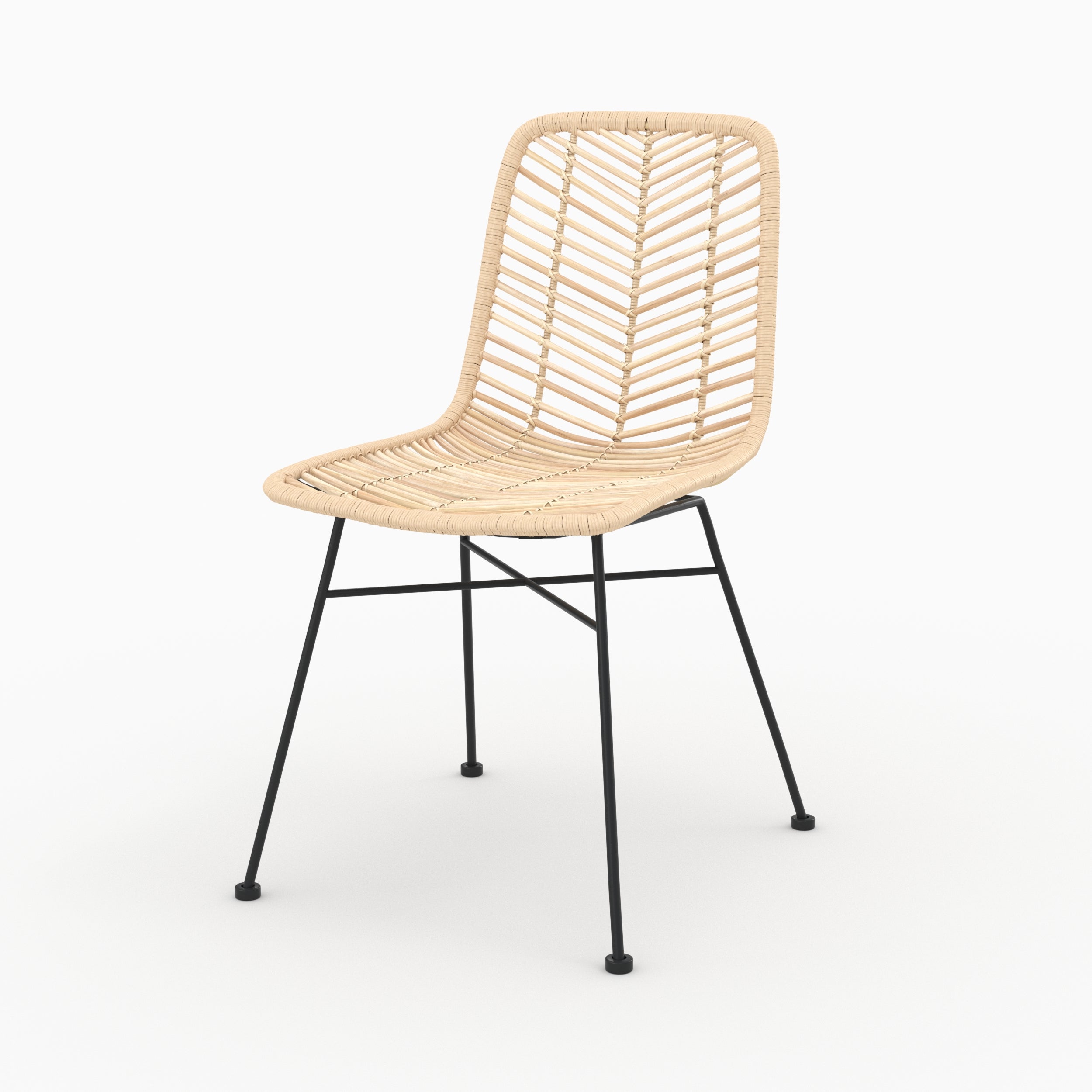 chaise tamara en rotin naturel pieds noirs lot de 2