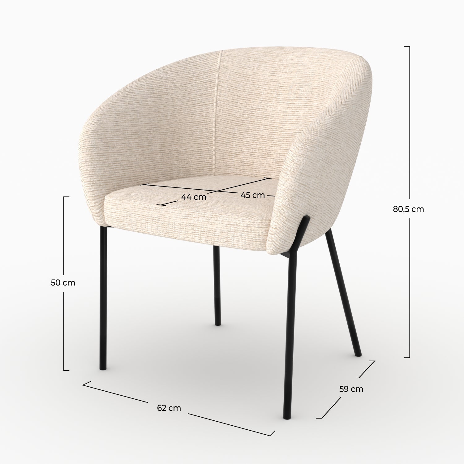 Chaise Andy en tissu blanc chiné