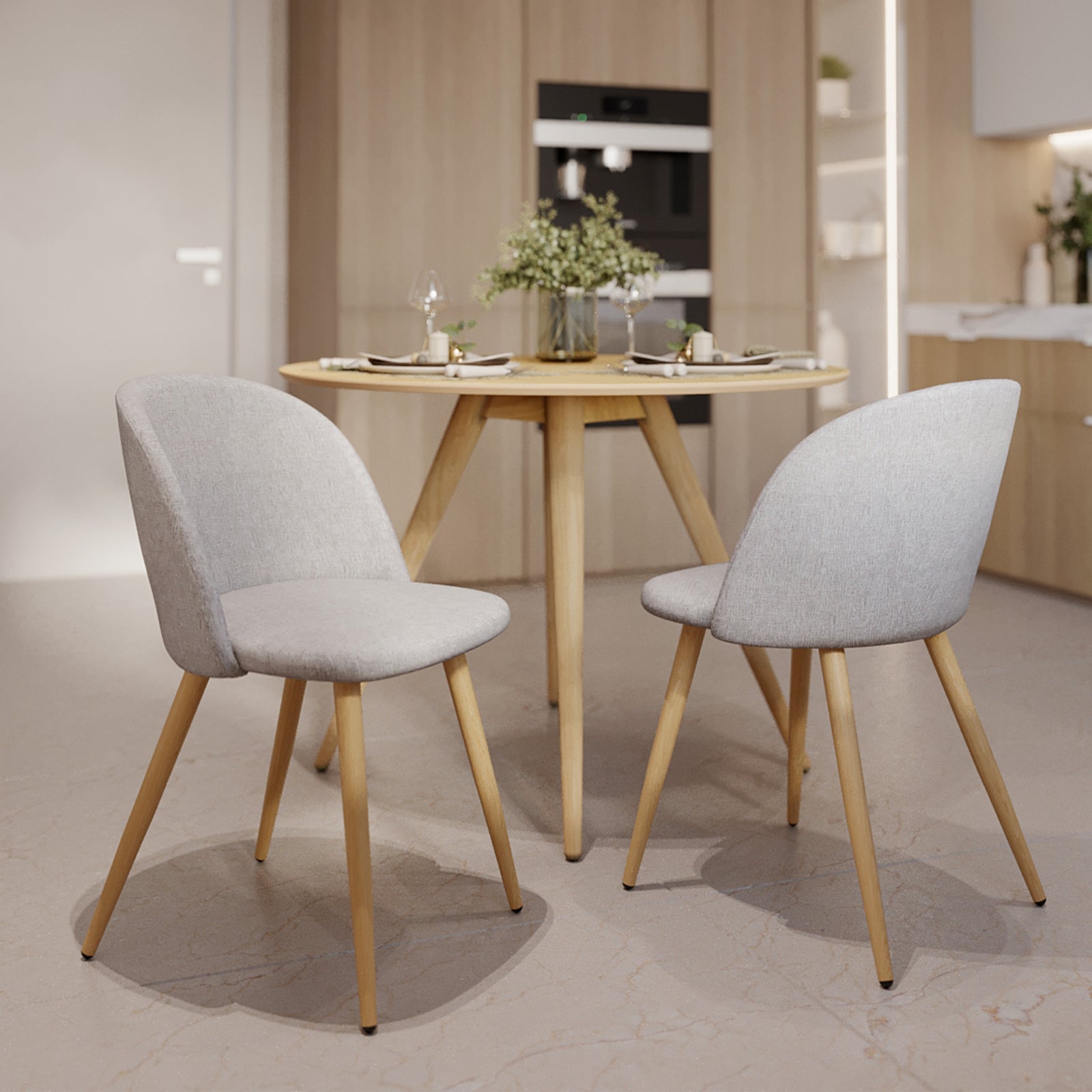 chaise tissu taupe gris chine clair pieds bois lot de 2 cozy