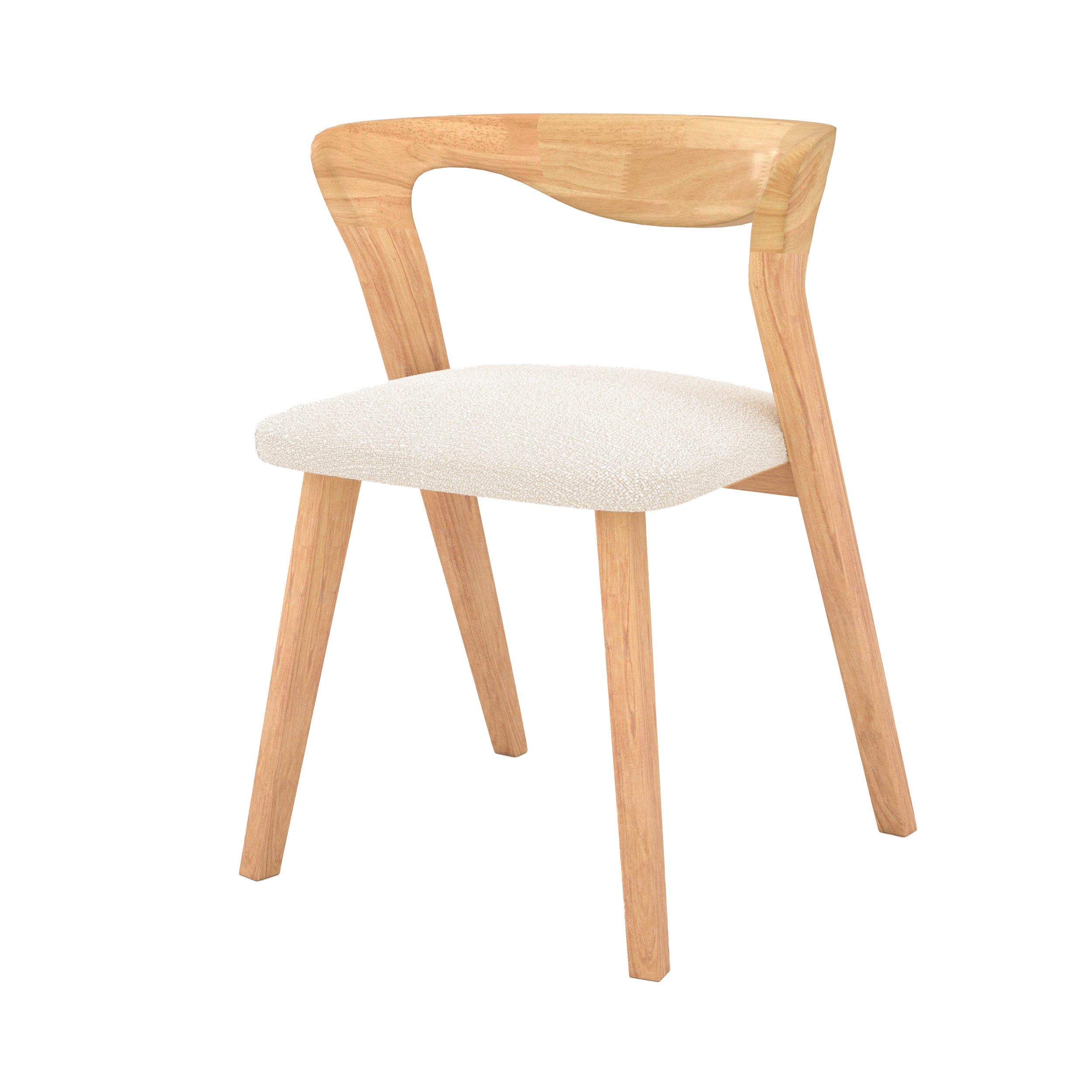 chaise vega en bois d hevea clair et tissu boucle creme fond blanc