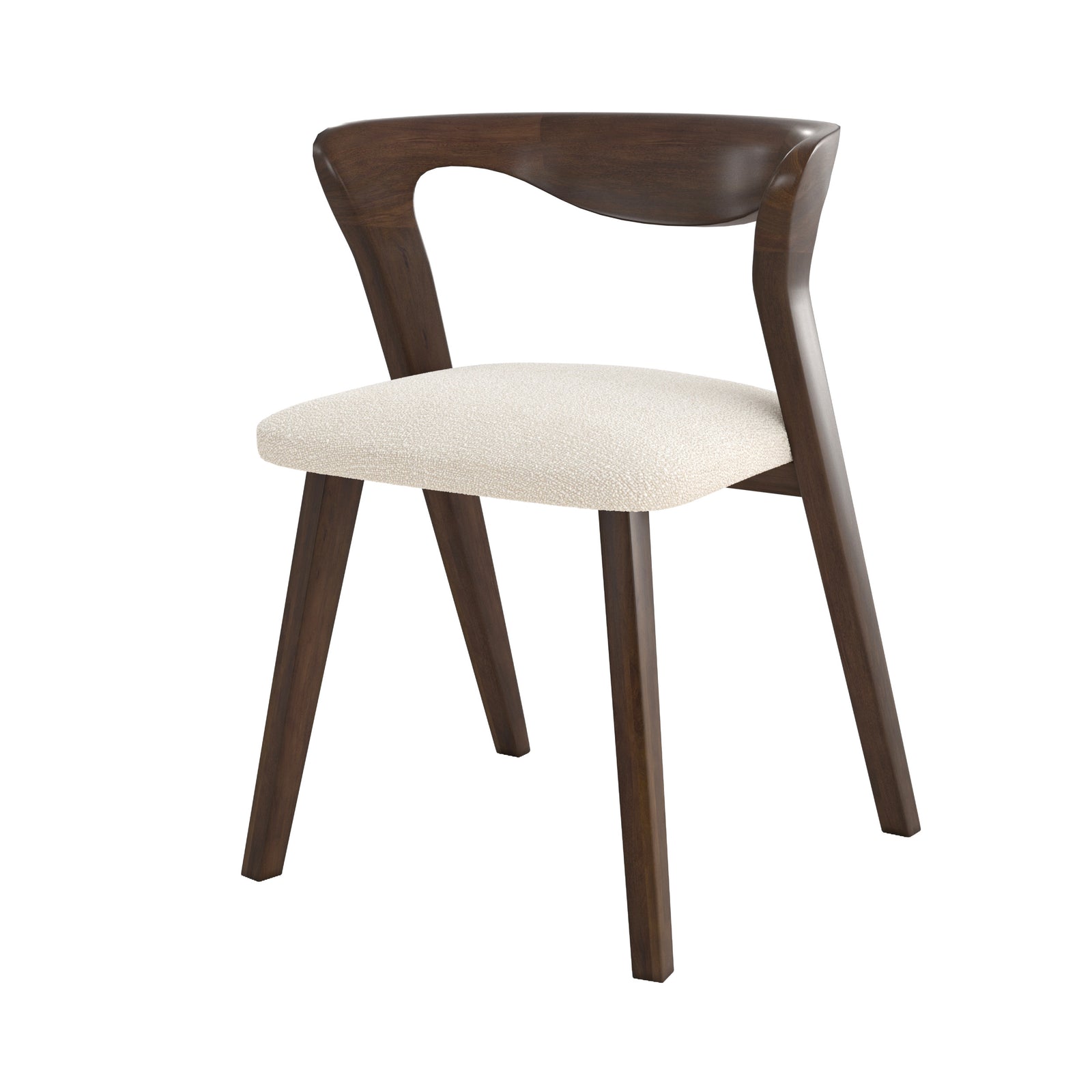 chaise vega en bois d hevea fonce et tissu boucle creme fond blanc