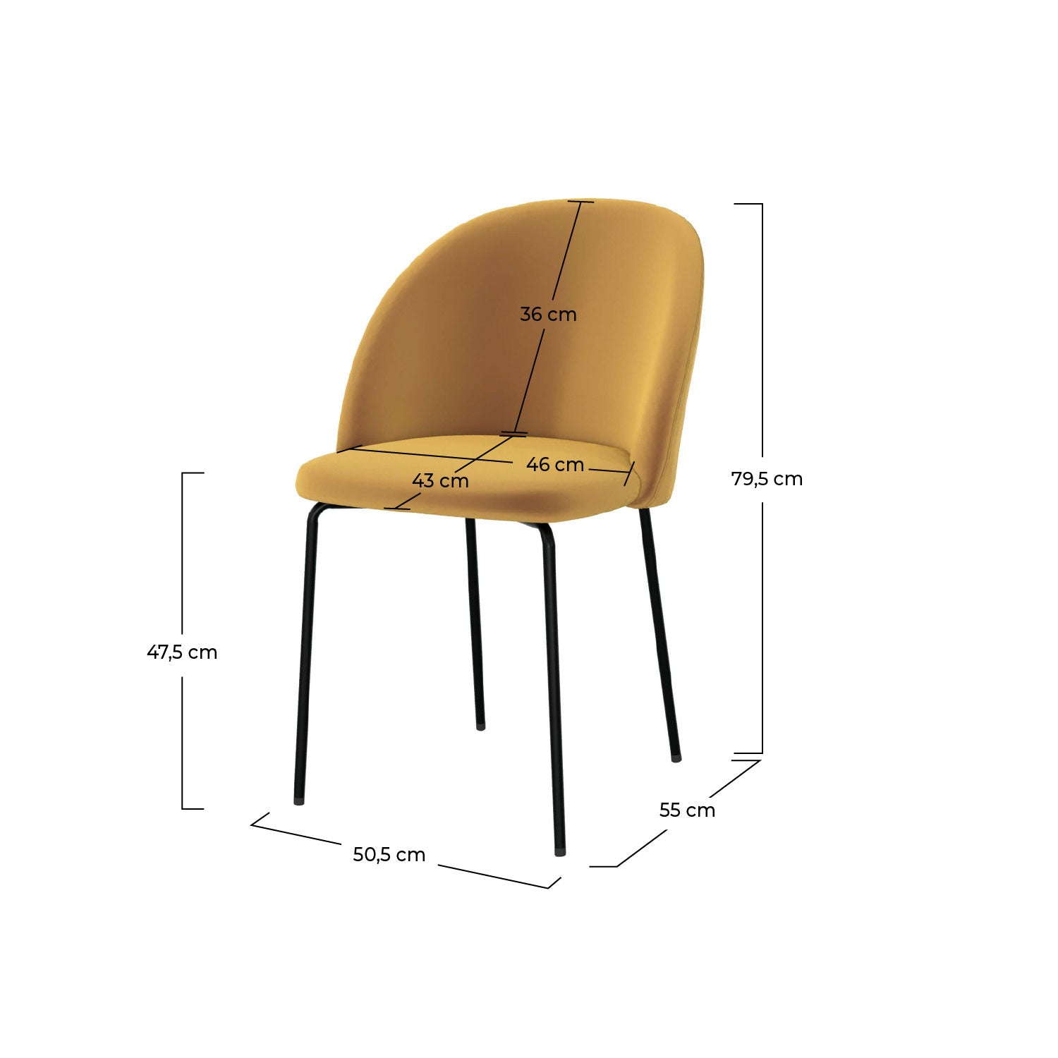 Chaise Karl en velours jaune moutarde (lot de 2)