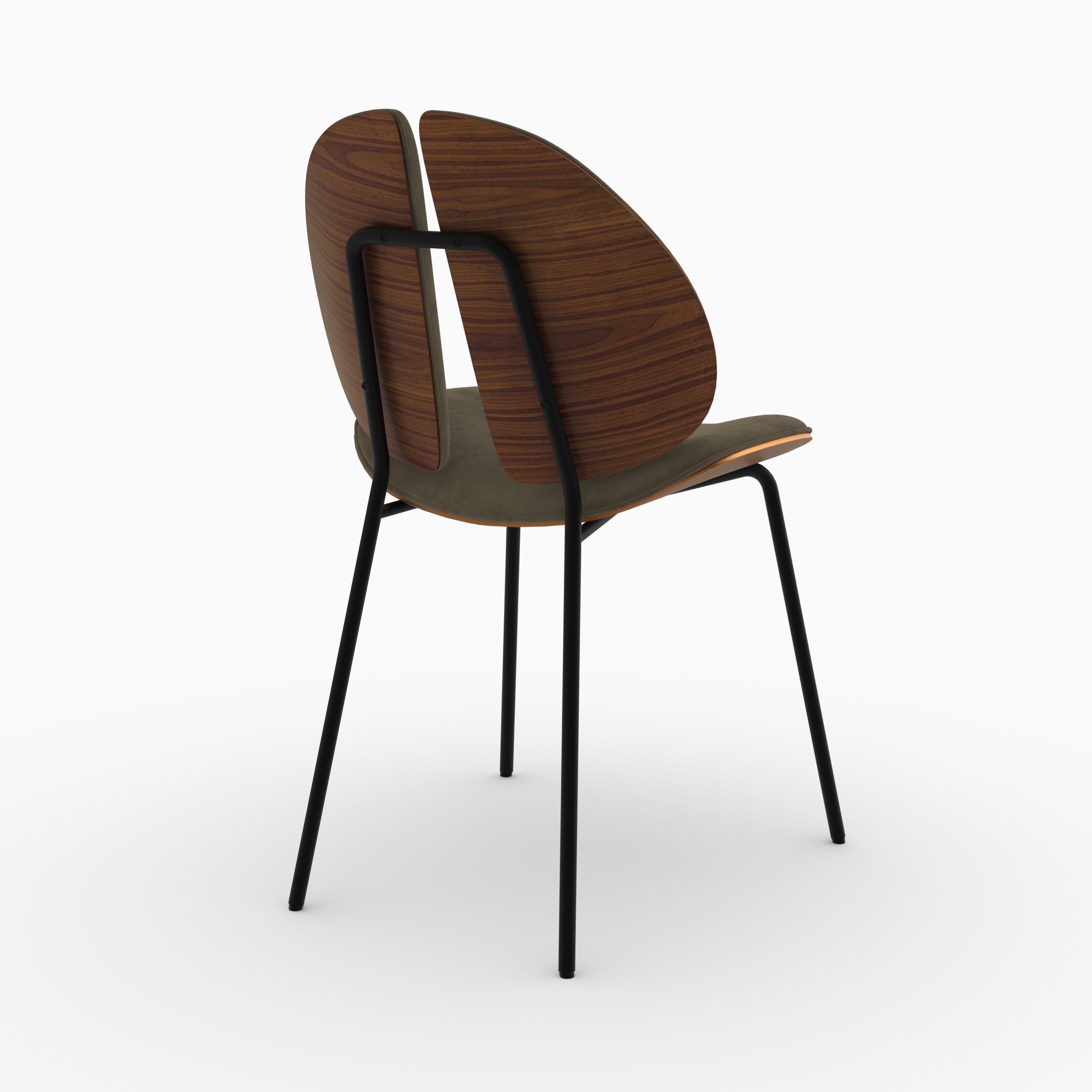 Chaise Coccinelle en velours kaki et bois de noyer