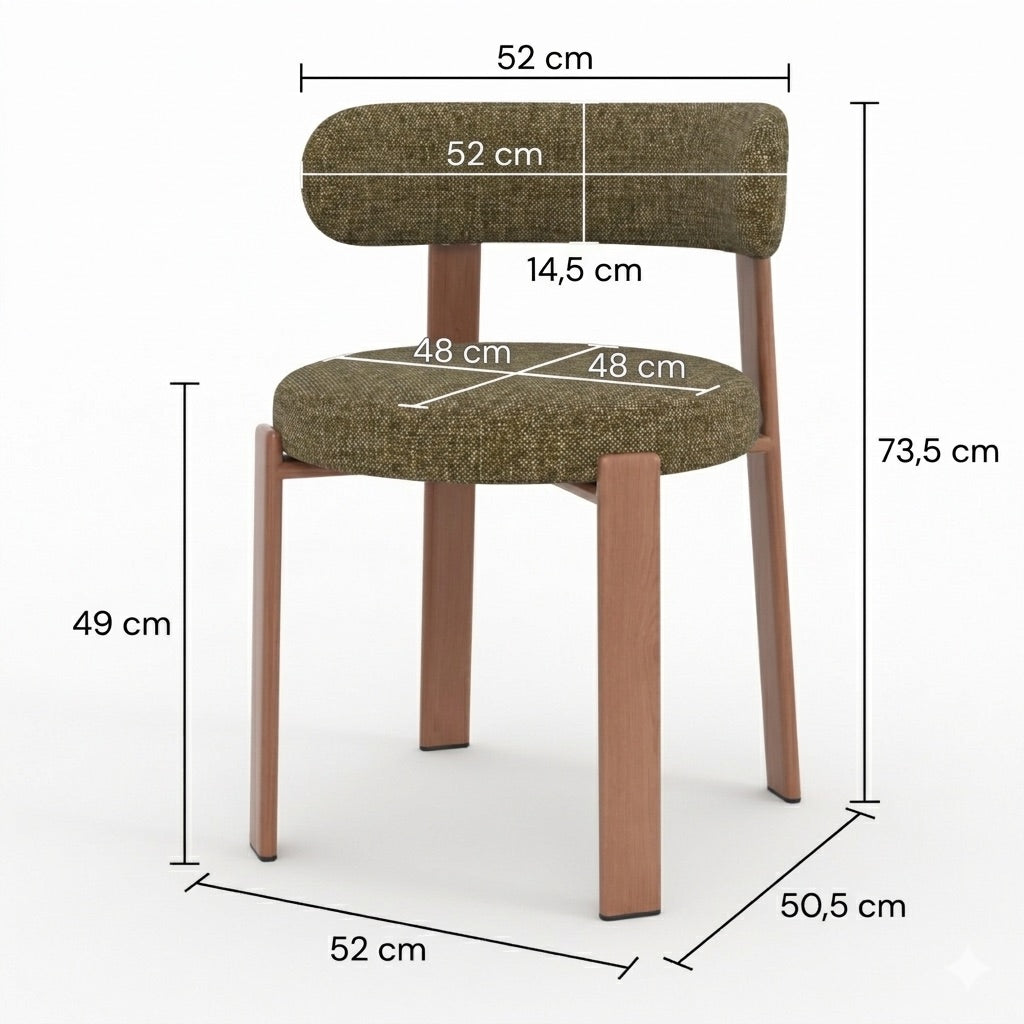 Lot de 2 chaises Aura en tissu texturé vert kaki, pieds en métal effet bois