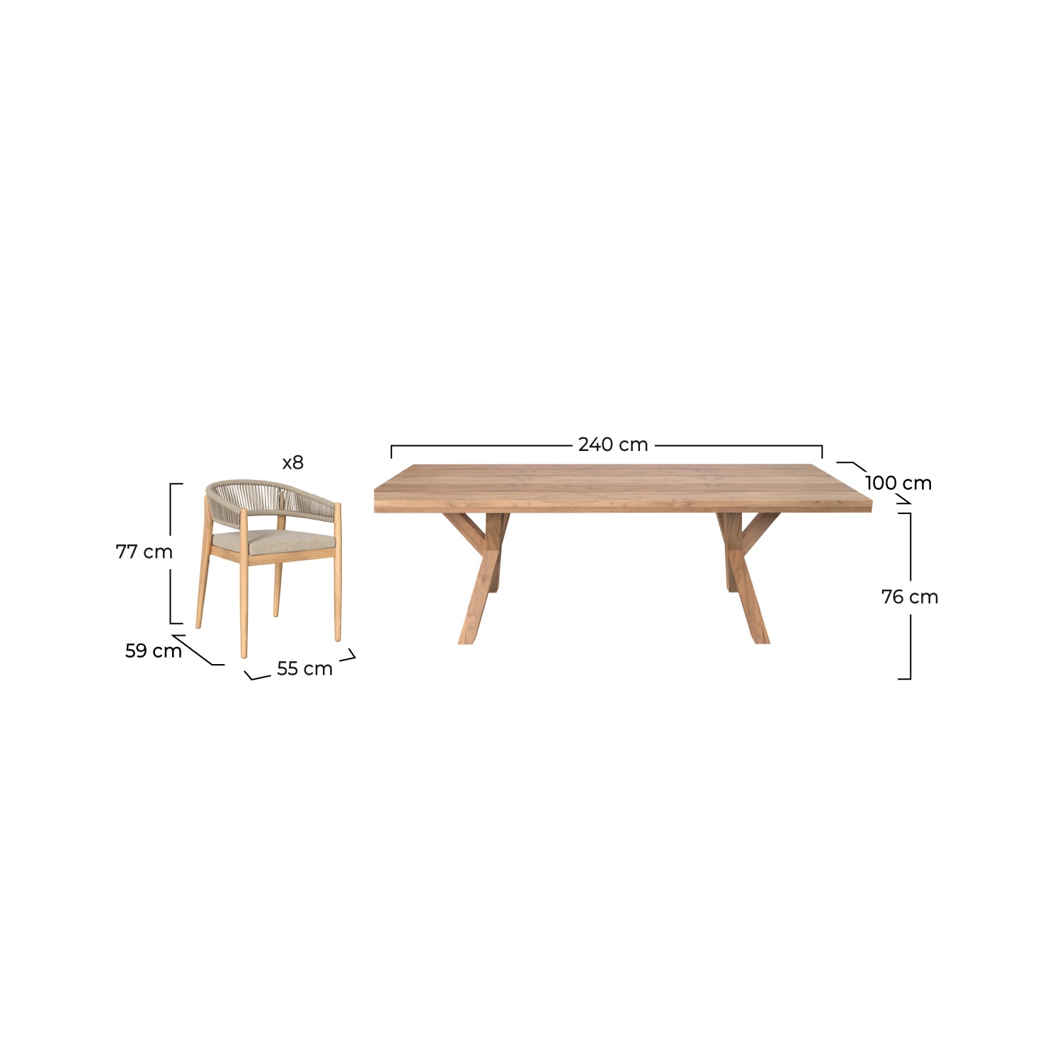 chaises de jardin lot de 8 et tables de jardin yuma