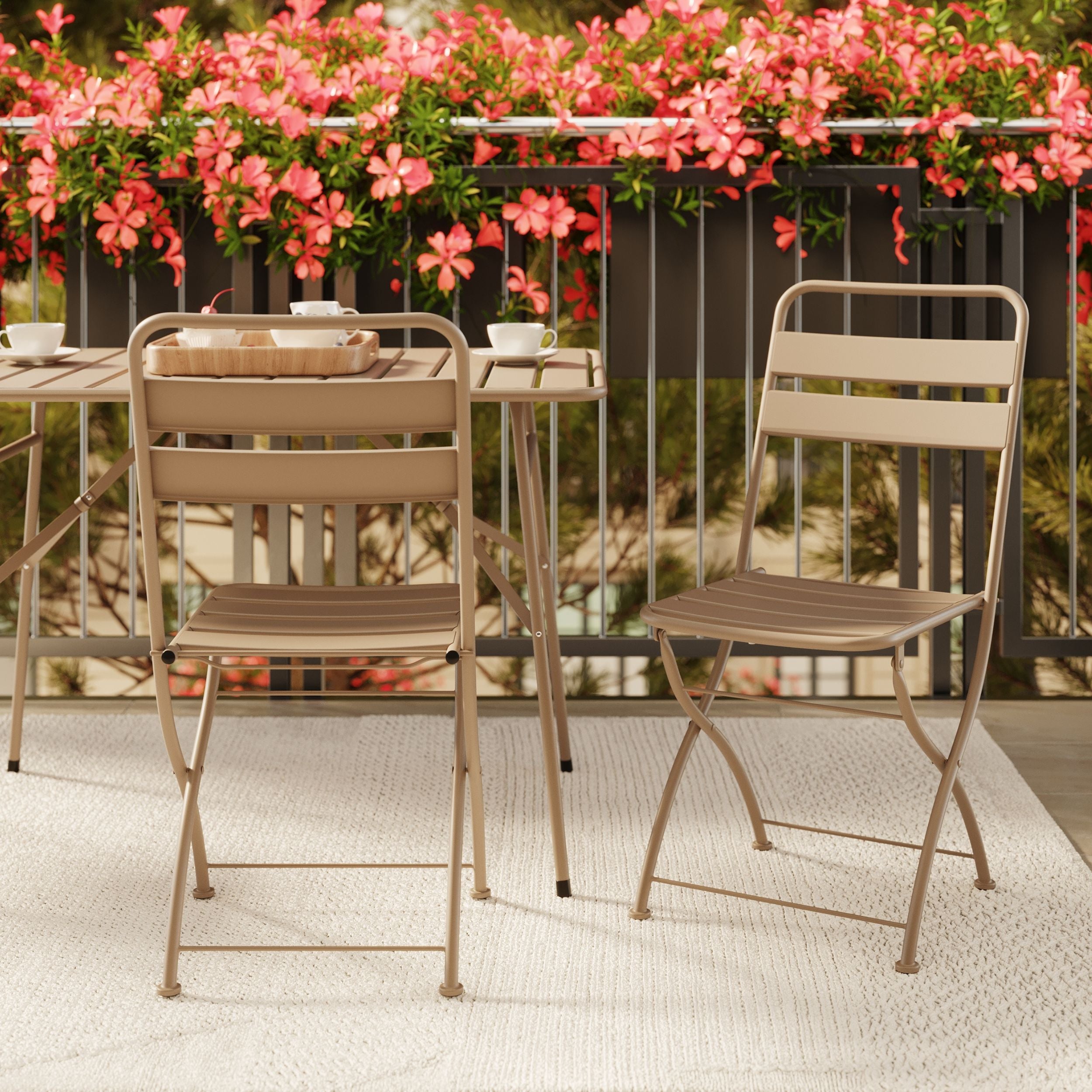 Table et chaises de jardin pliantes Yumi 4 personnes en métal taupe