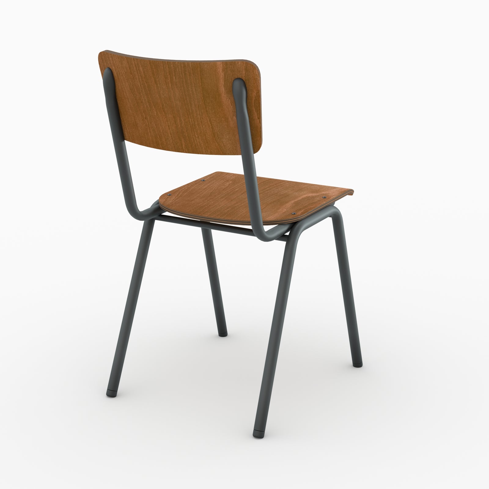 chaises empilables clem vintage bois fonce pieds metal lot 2