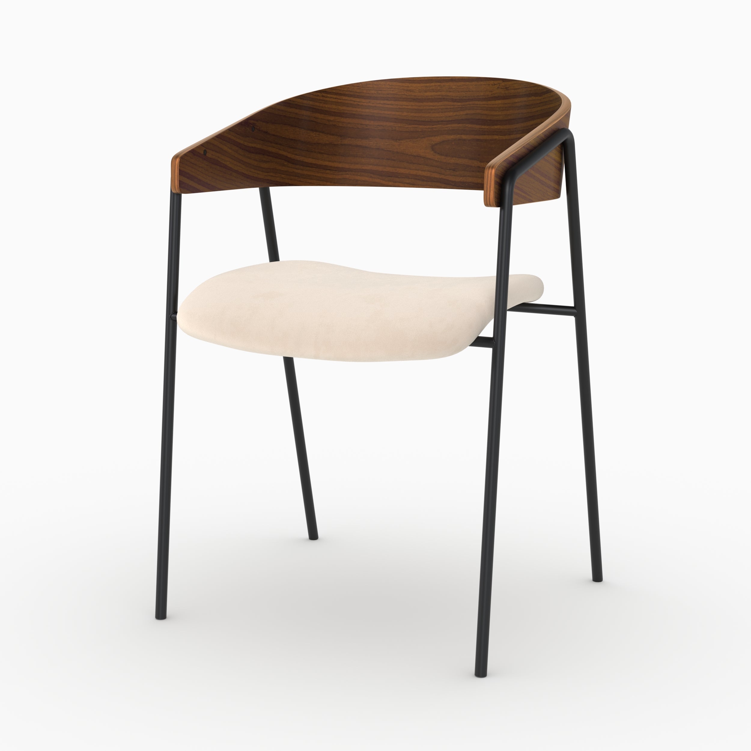 Lot de 2 chaises Esmée en velours blanc cassé et bois de noyer