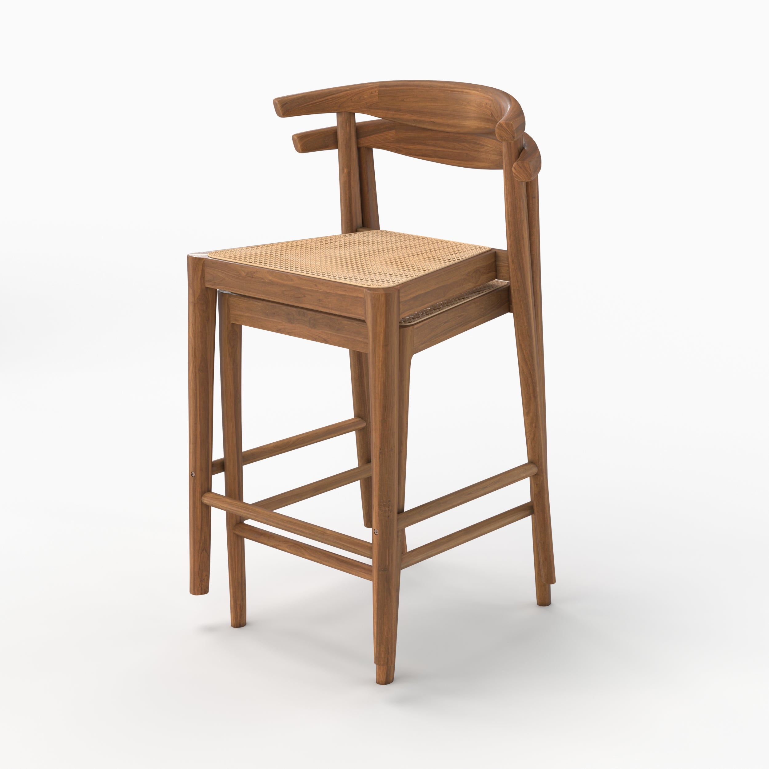 Lot de 2 chaises pour îlot central 64 cm Alia en bois de teck vernis et cannage