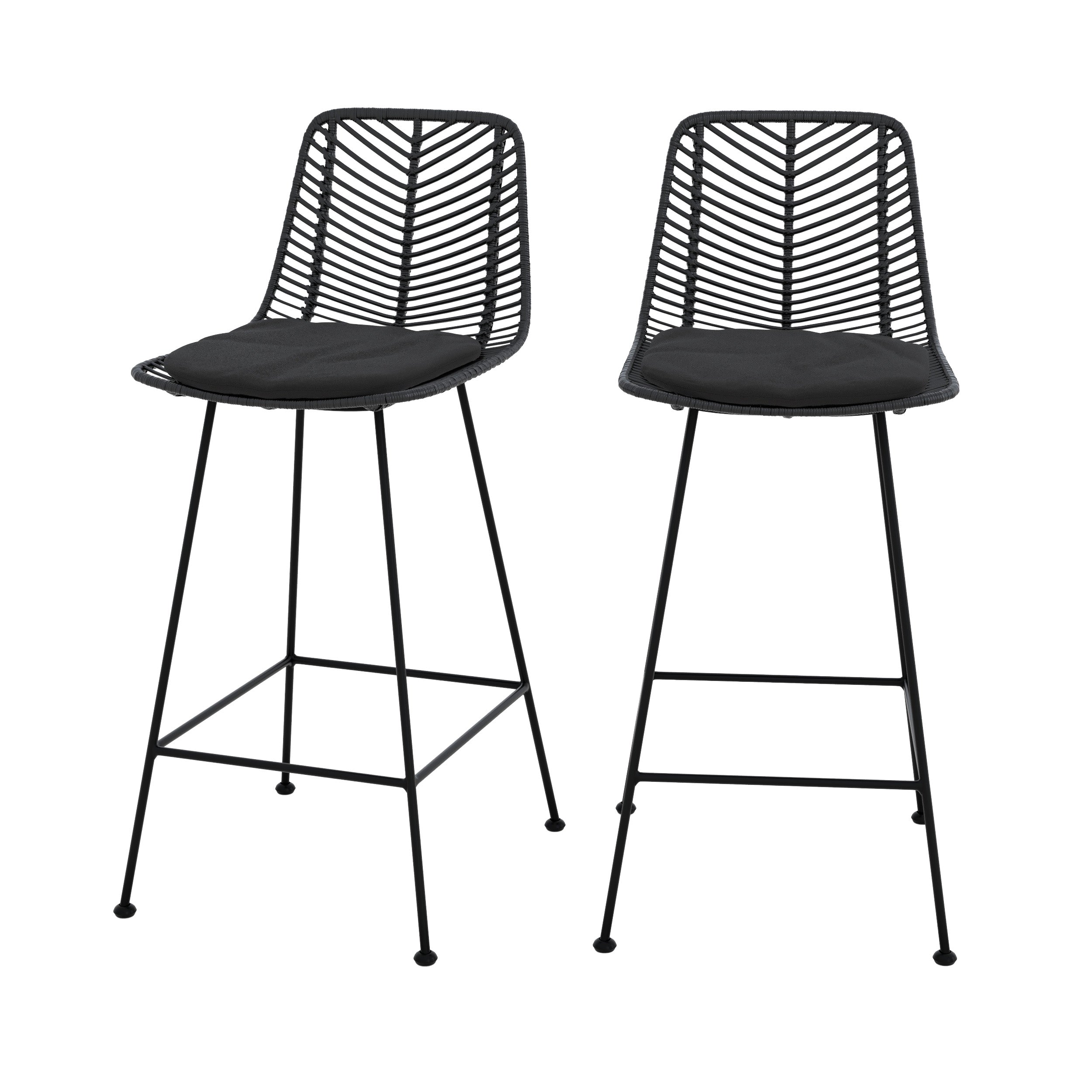 Lot de 2 chaises pour îlot central 66 cm Tamara en rotin noir