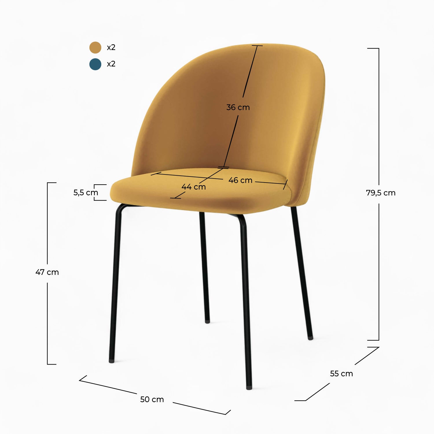 chaises karl bleu et jaune pack 4