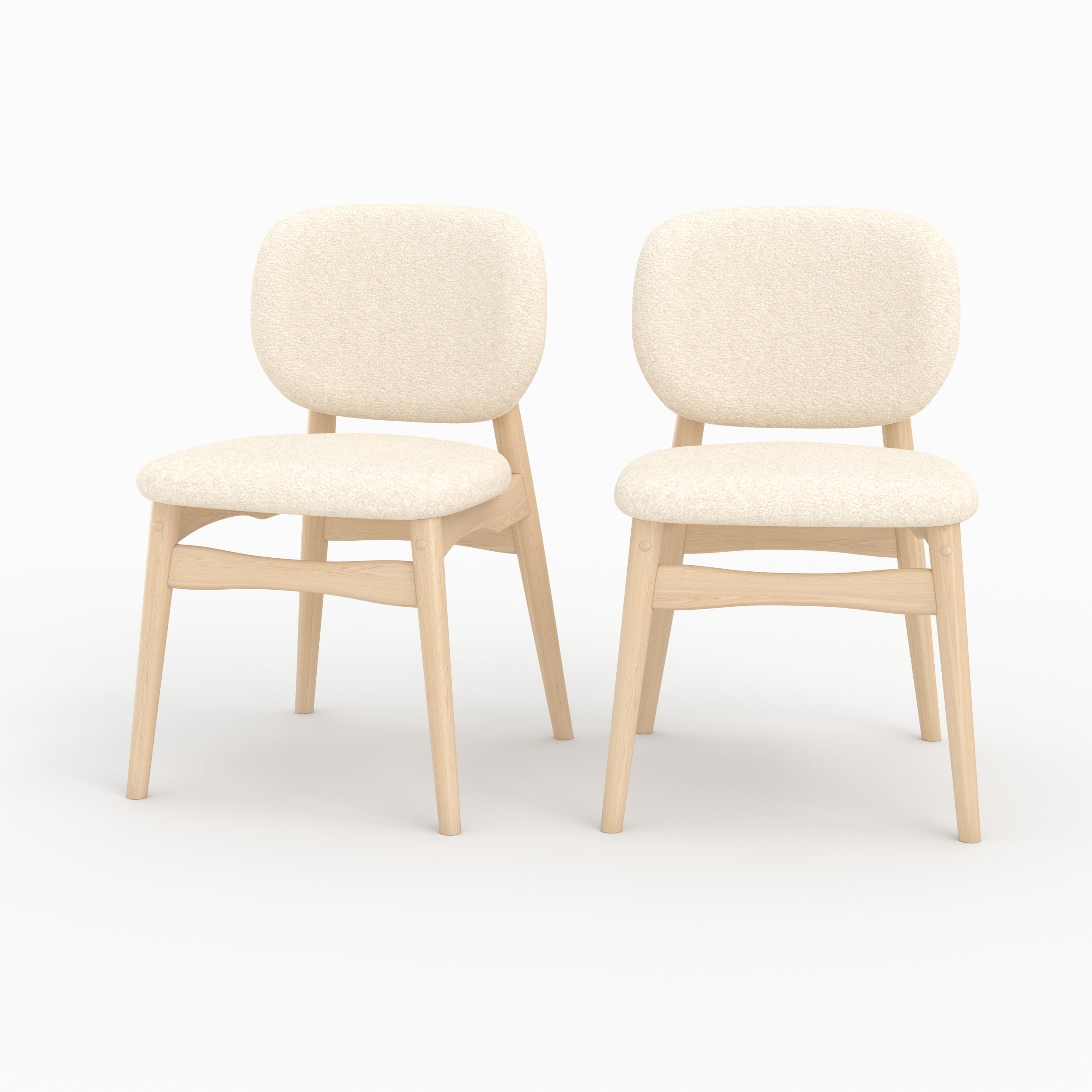 chaises lot de 2 paulette tissu boucle et pieds bois clair