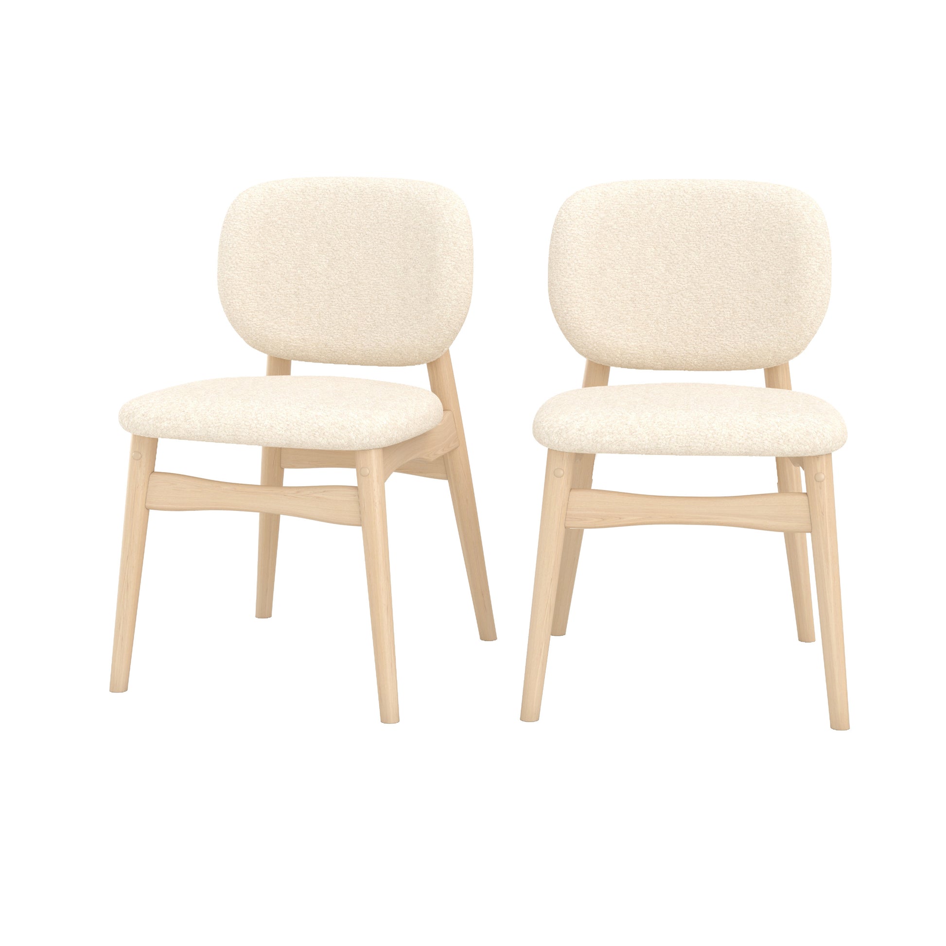 chaises lot de 2 paulettes tissu boucle et bois clair pieds