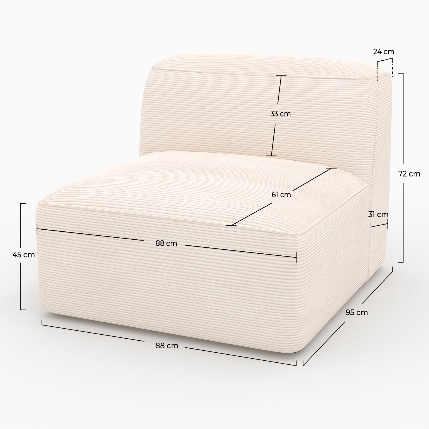 Sofa-Bed Mina für modularen Sofa aus cremefarbenem Samt