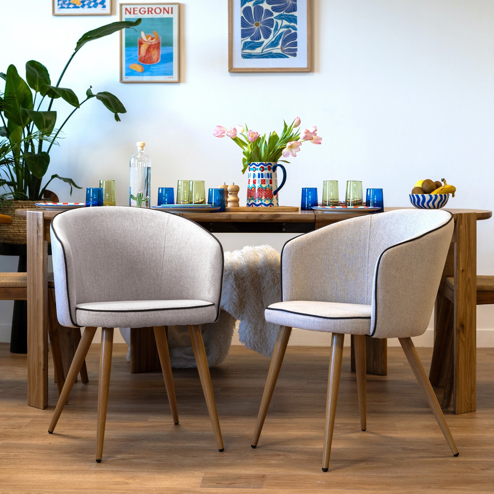 chiara chaise en tissu beige lot de 2