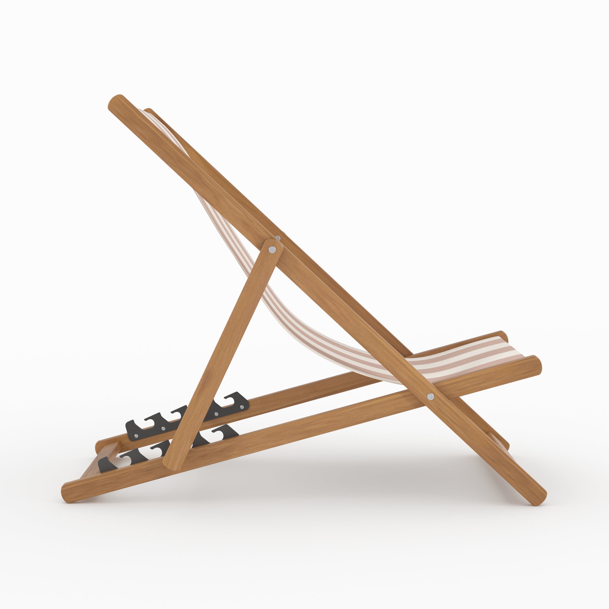 Lot de 2 chiliennes de jardin Bohol en bois d'acacia et tissu rayé écru et taupe