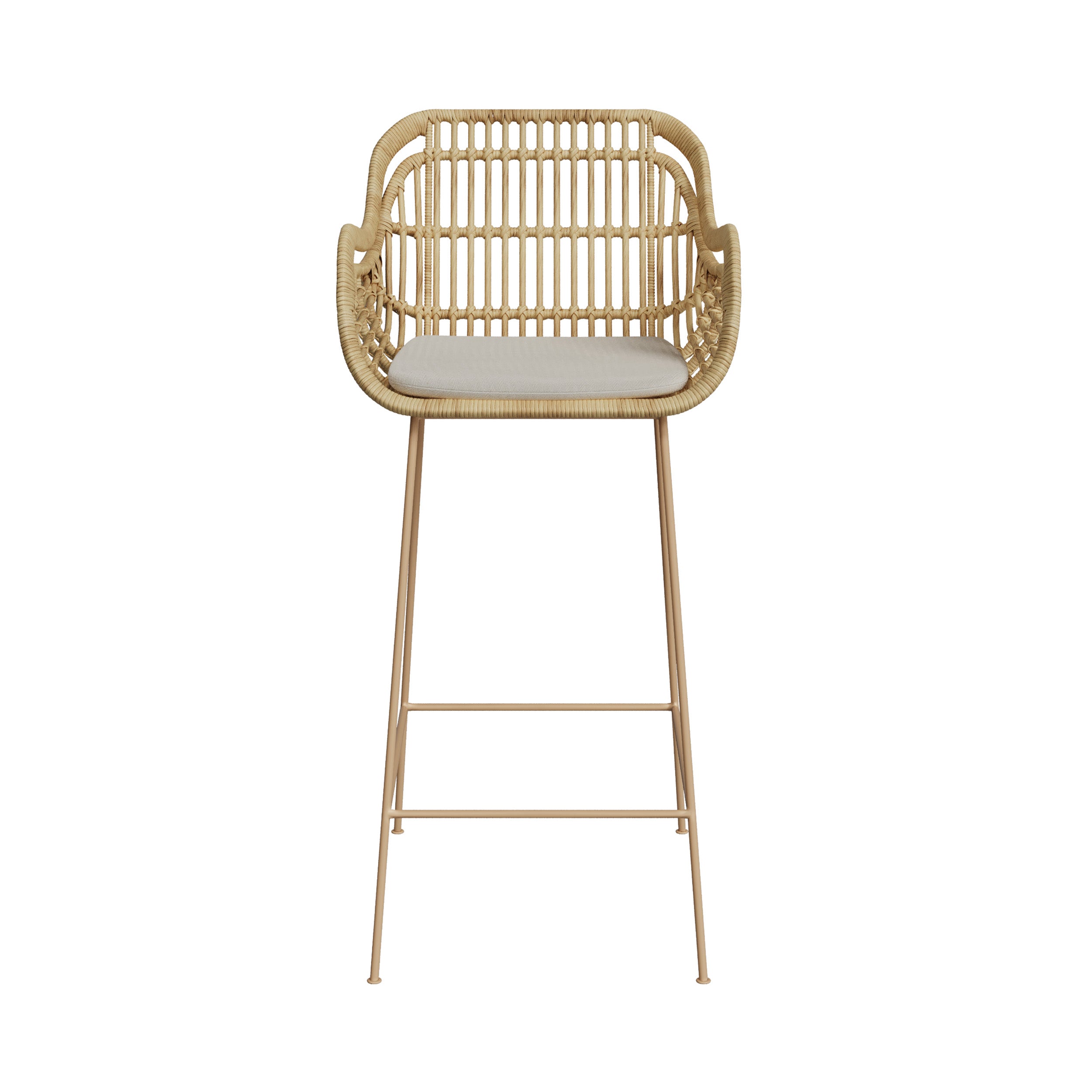 chiloe chaise de bar 71 cm en rotin coussin et pieds beige