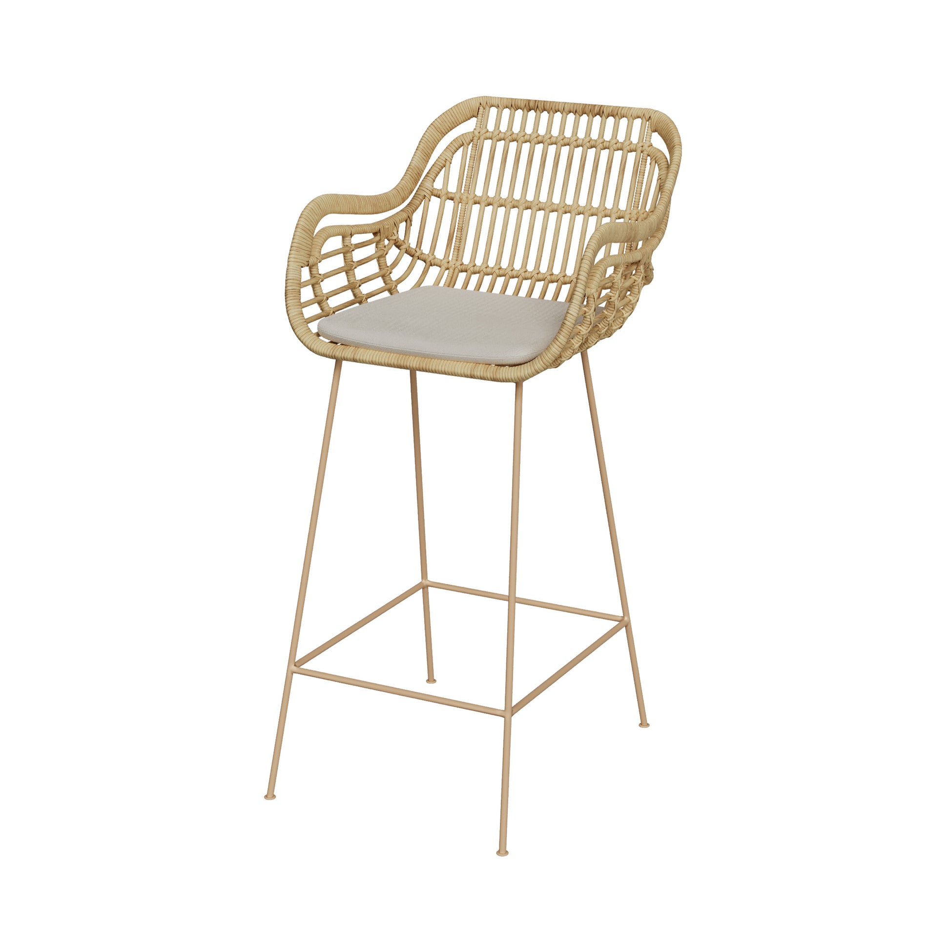 chiloe chaise de bar en rotin coussin et pieds beige 71 cm
