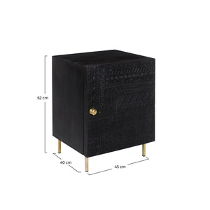 chimane table de chevet noire gravee pieds metal dore