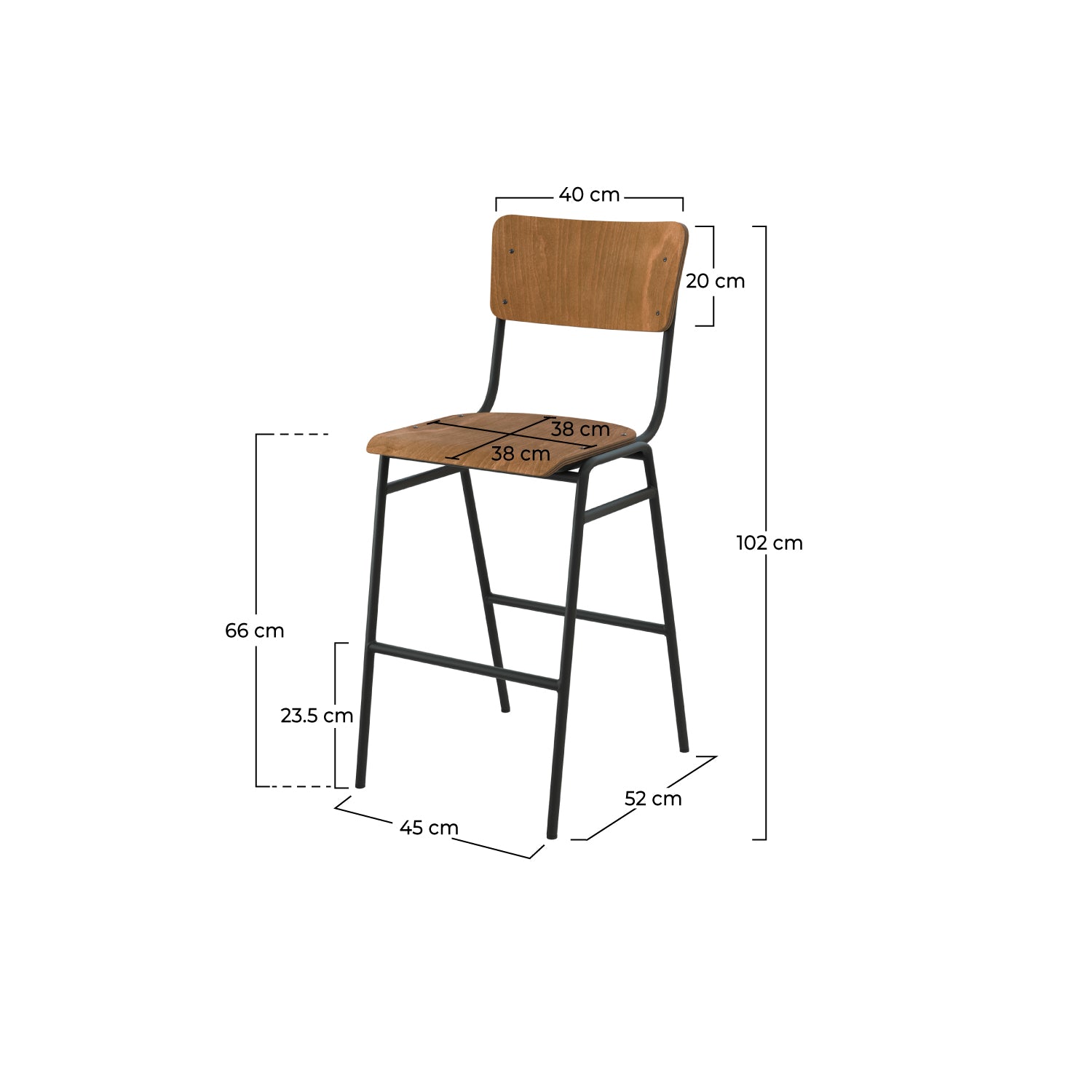 clem chaise de bar ecolier mi hauteur bois fonce 65 cm pieds metal_1