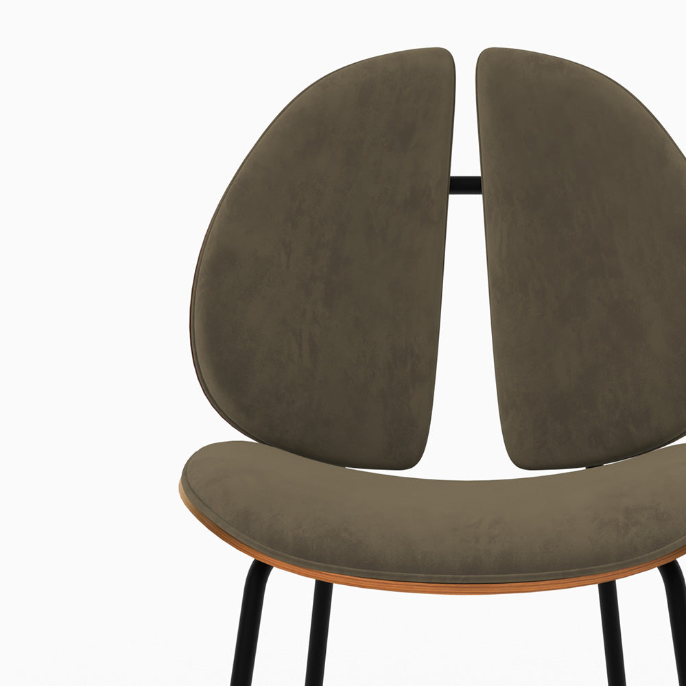 Chaise Coccinelle en velours kaki et bois de noyer