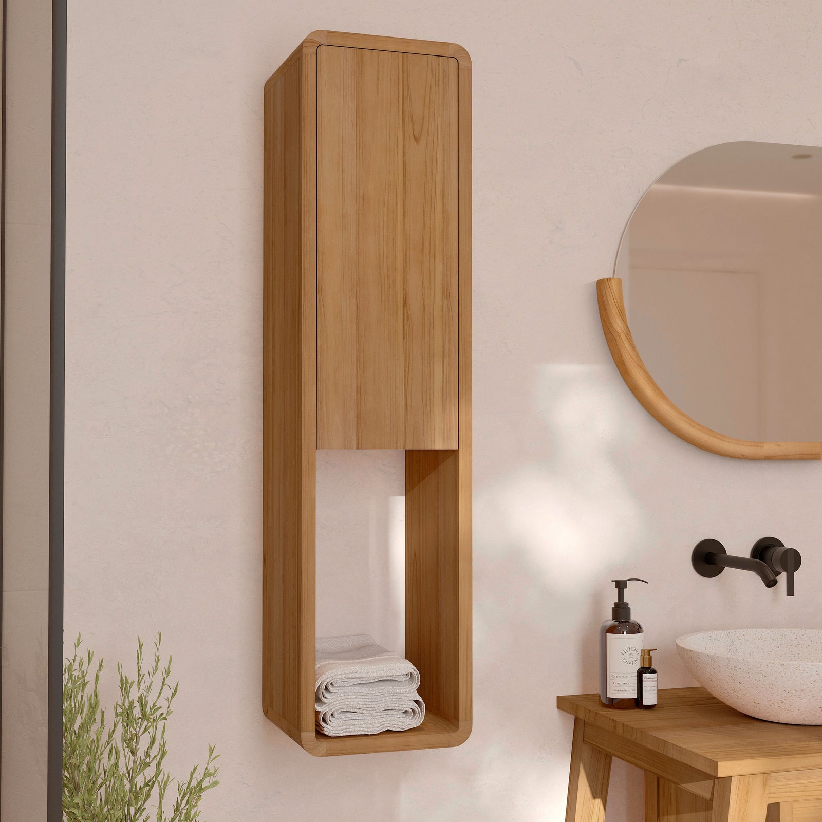 colonne de salle de bain kafa en bois de teck fonce_1