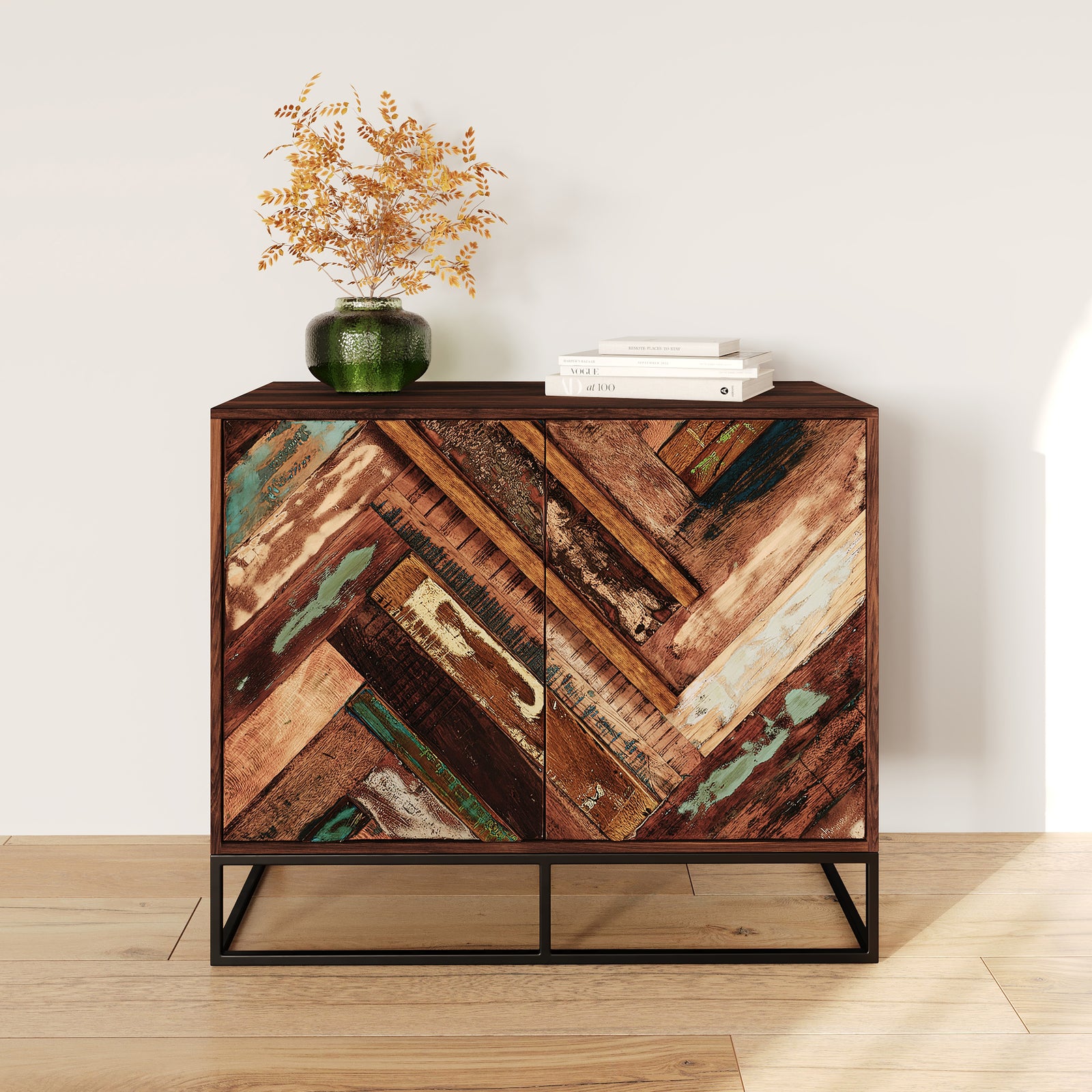 commode effet recycle krabi en bois marron