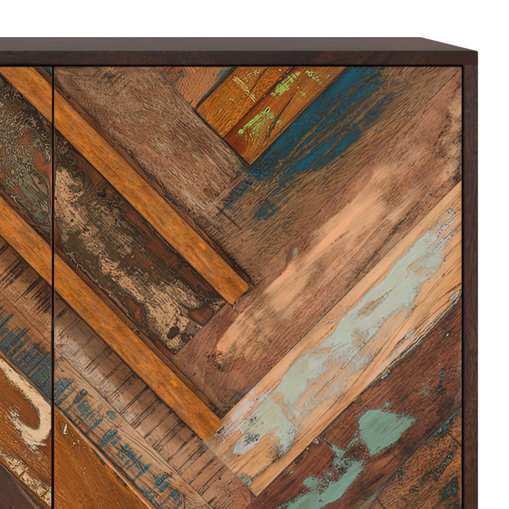 commode en bois d acacia et bois recycle 2 portes krai