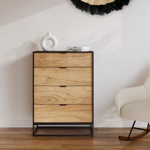 commode jeckson bois acacia tiroirs metal noir