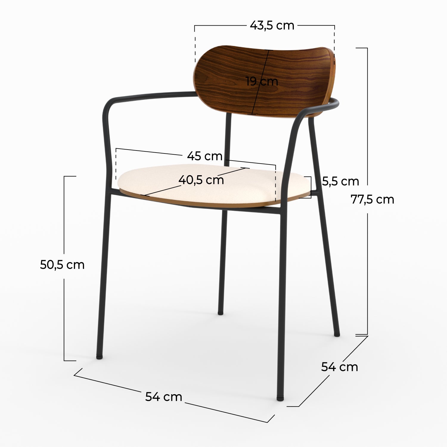 Lot de 2 chaises Marine en tissu beige et placage en bois foncé